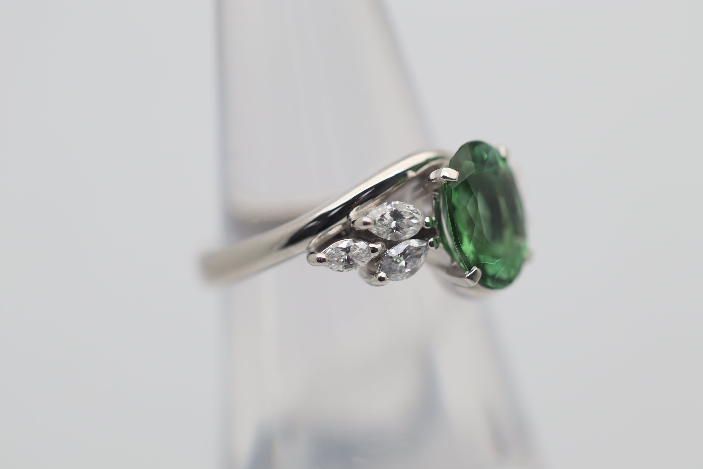 Fine Green Tourmaline Diamond Platinum Ring