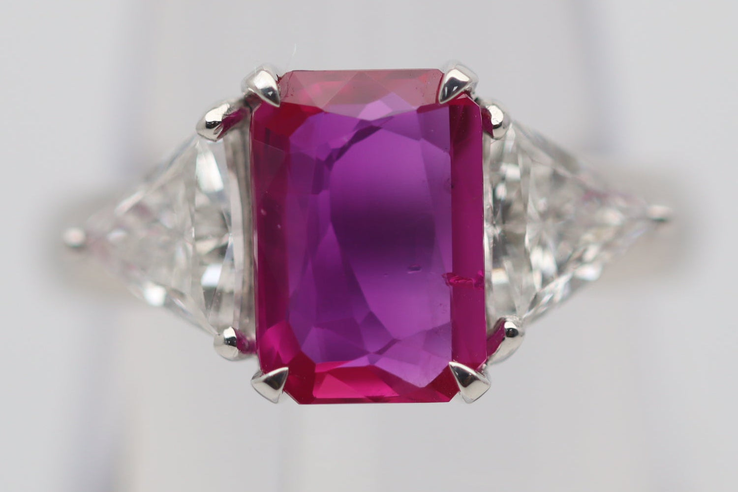 2.31 Carat Burmese Ruby Diamond Platinum 3-Stone Ring, GIA Certified