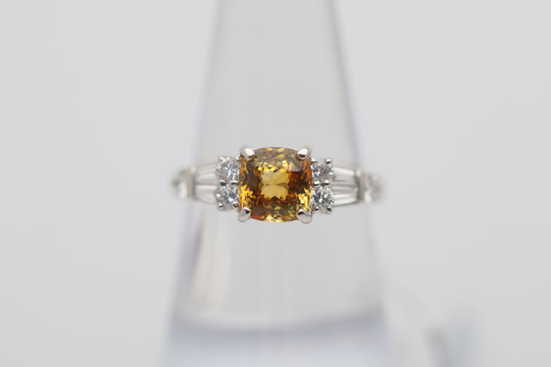 Fancy Orange-Yellow Sapphire Diamond Platinum Ring