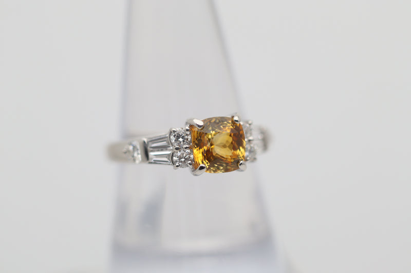 Fancy Orange-Yellow Sapphire Diamond Platinum Ring