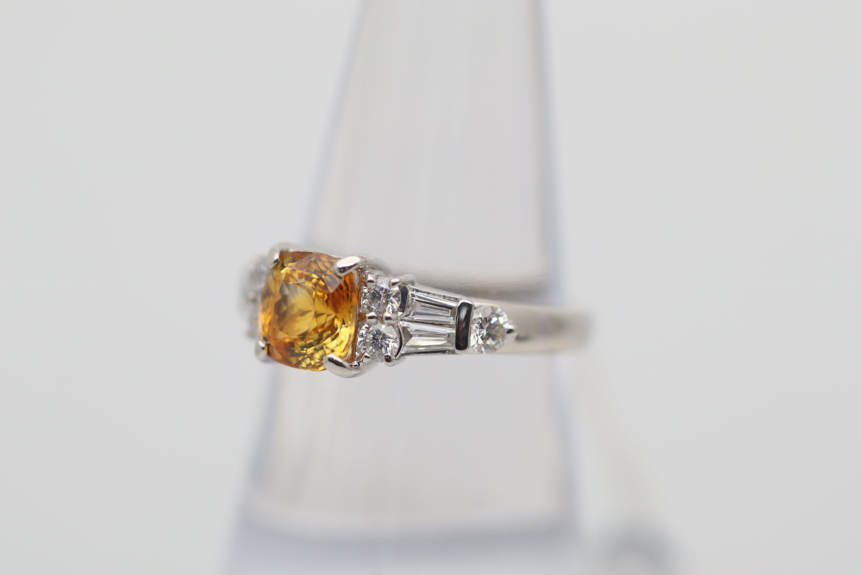 Fancy Orange-Yellow Sapphire Diamond Platinum Ring