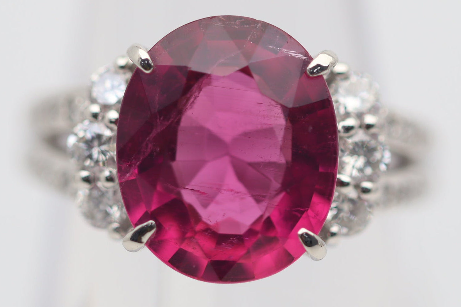 4.85 Carat Rubellite Tourmaline Diamond Platinum Ring