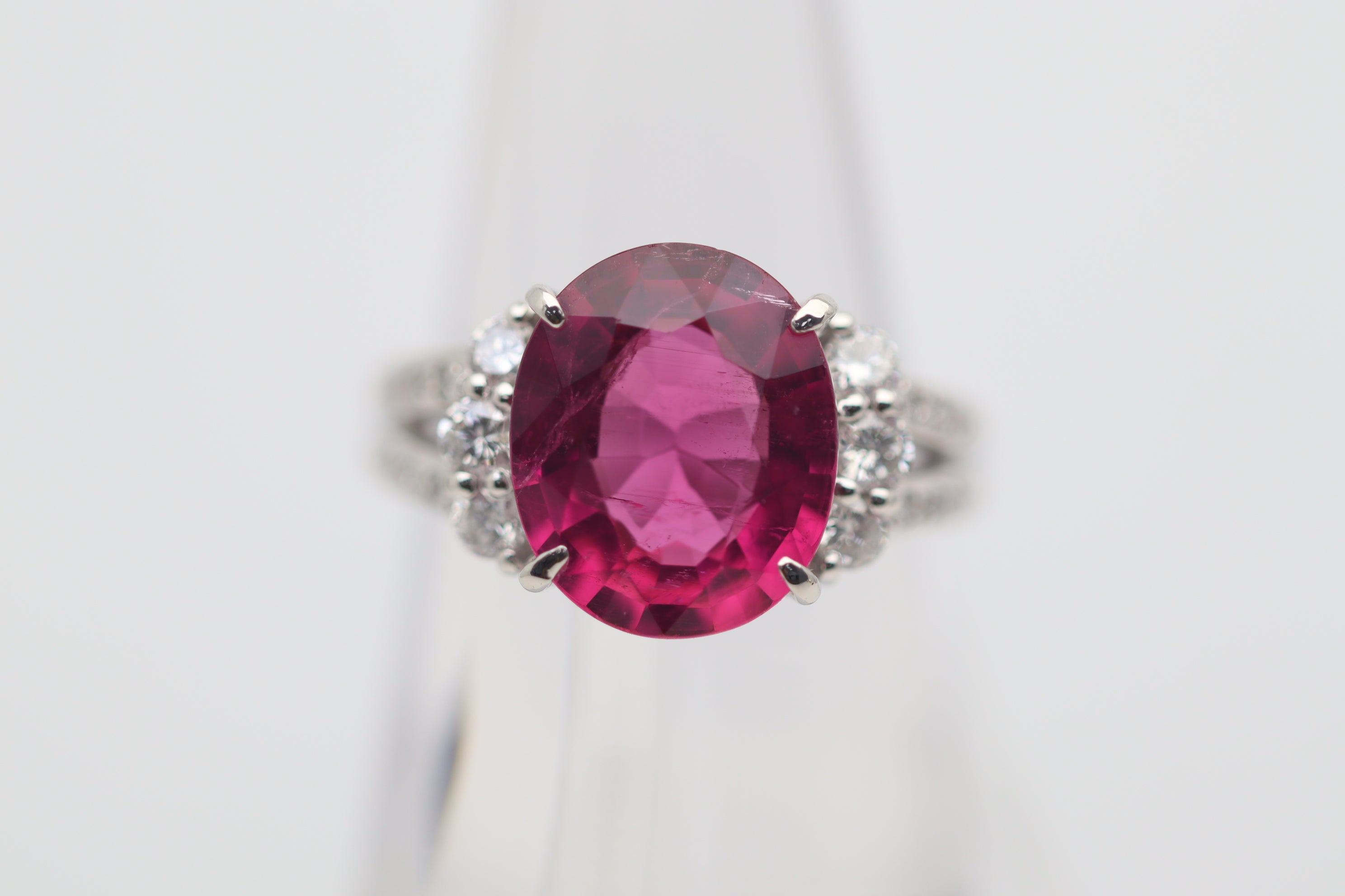 4.85 Carat Rubellite Tourmaline Diamond Platinum Ring