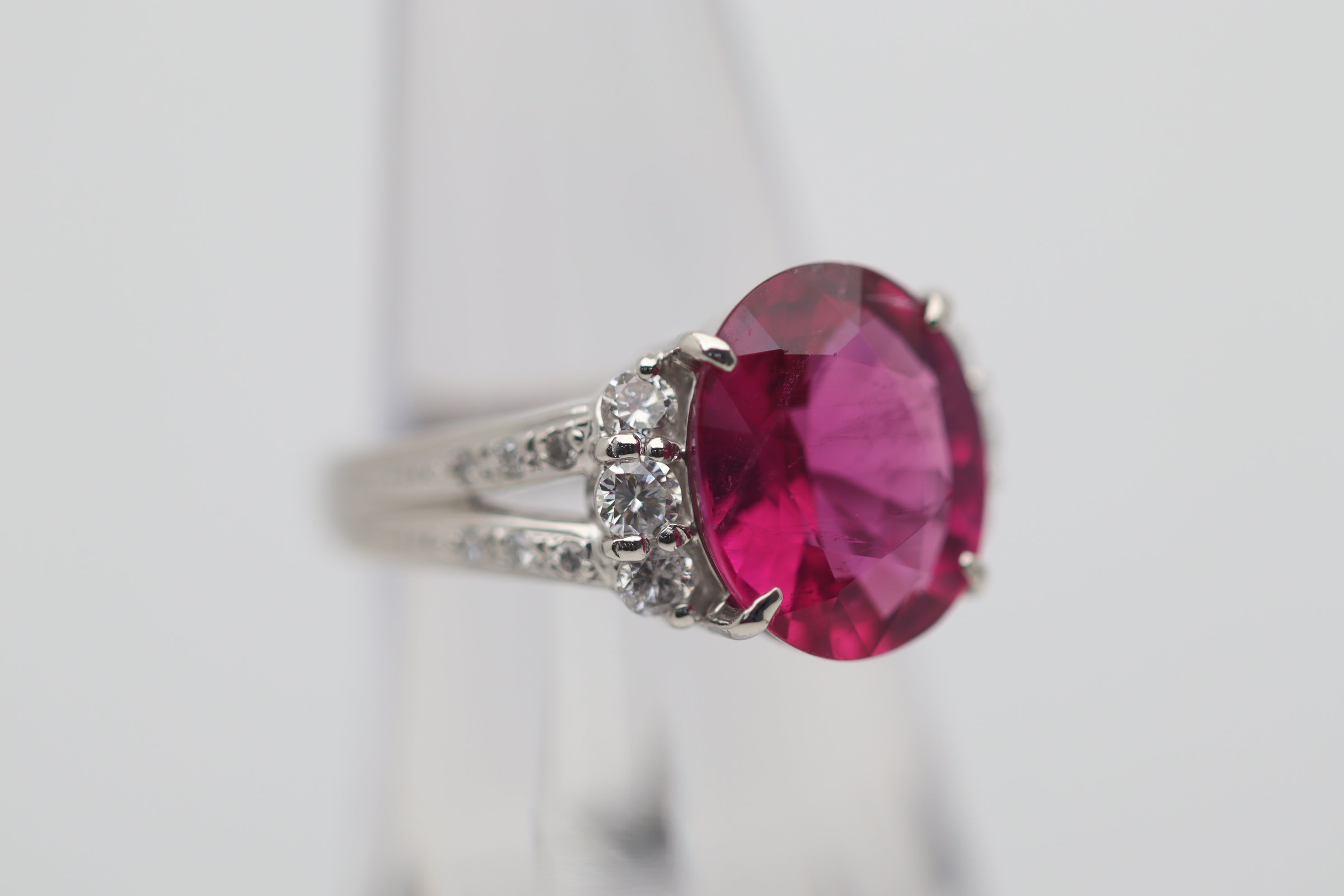 4.85 Carat Rubellite Tourmaline Diamond Platinum Ring