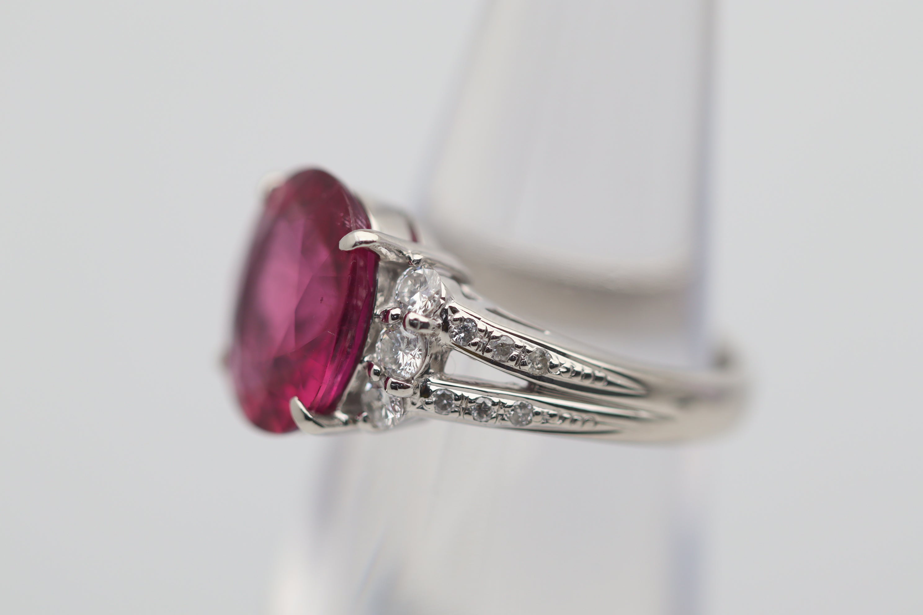 4.85 Carat Rubellite Tourmaline Diamond Platinum Ring