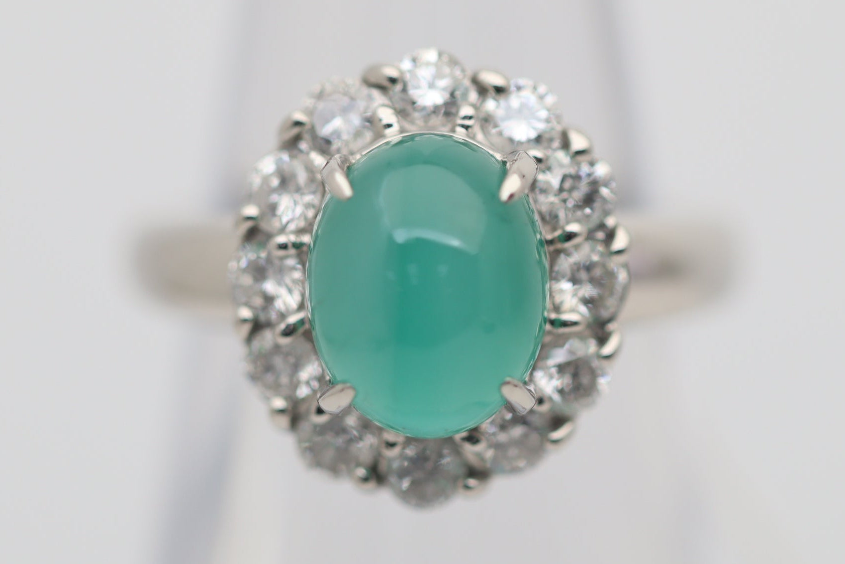 Rare Cats Eye Emerald Diamond Platinum Ring