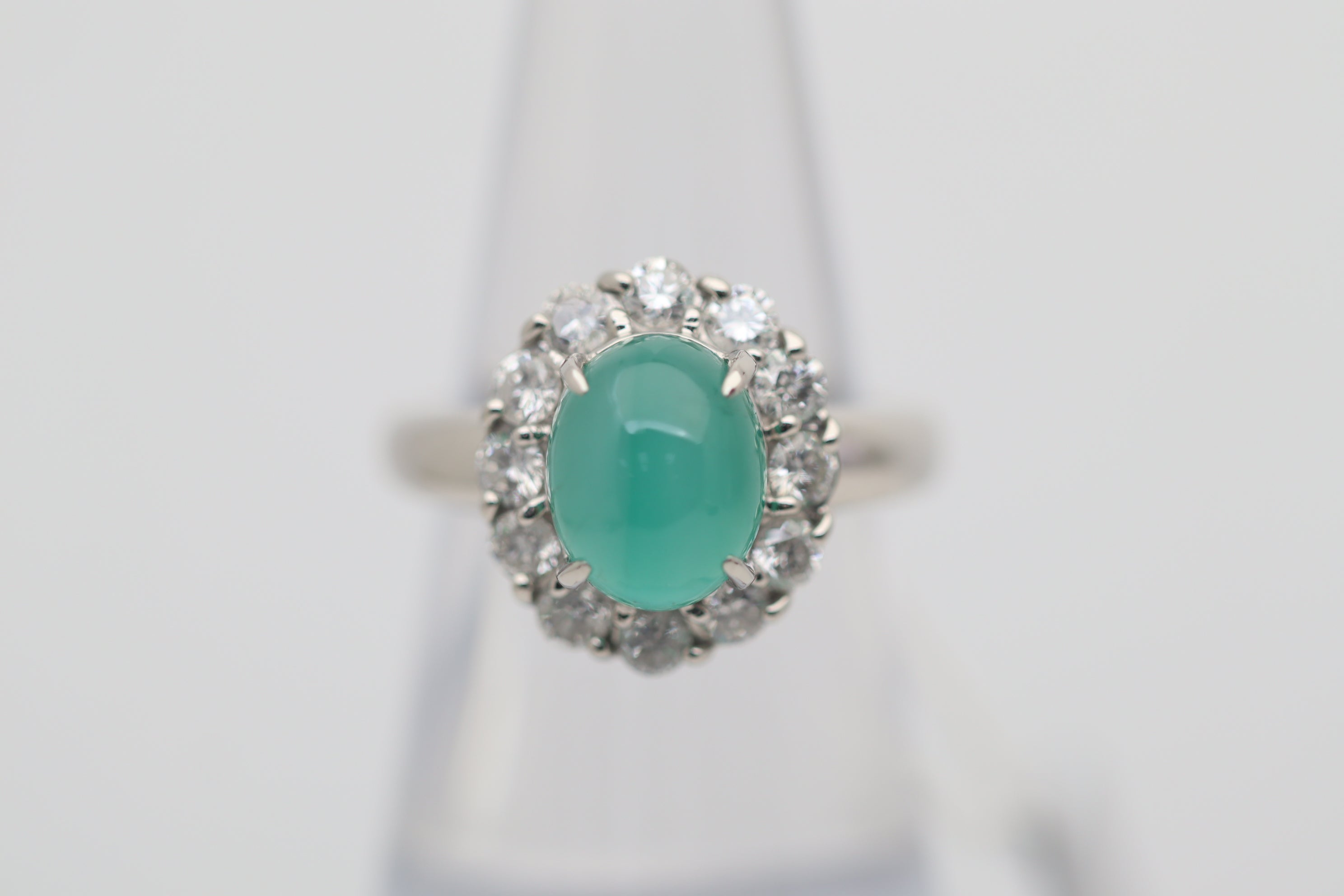 Rare Cats Eye Emerald Diamond Platinum Ring