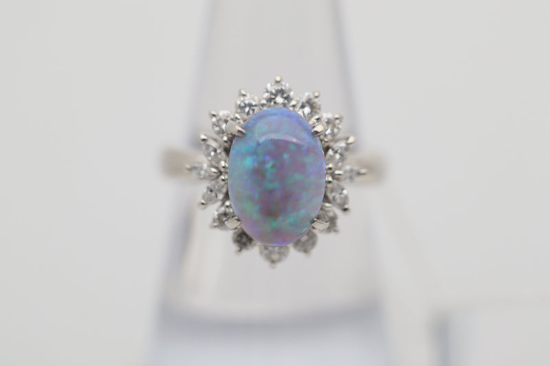 Australian Crystal Opal Diamond Platinum Ring