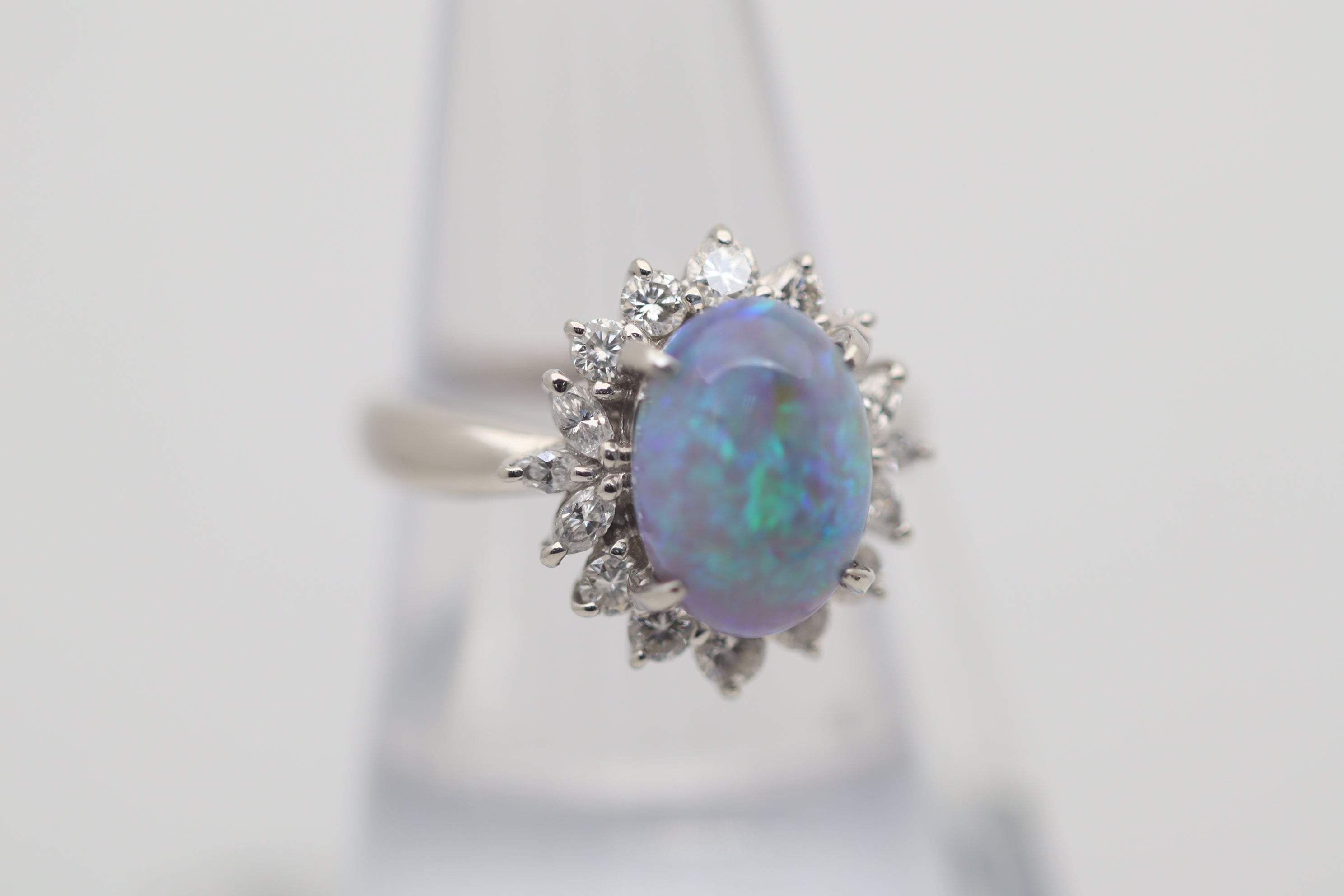 Australian Crystal Opal Diamond Platinum Ring