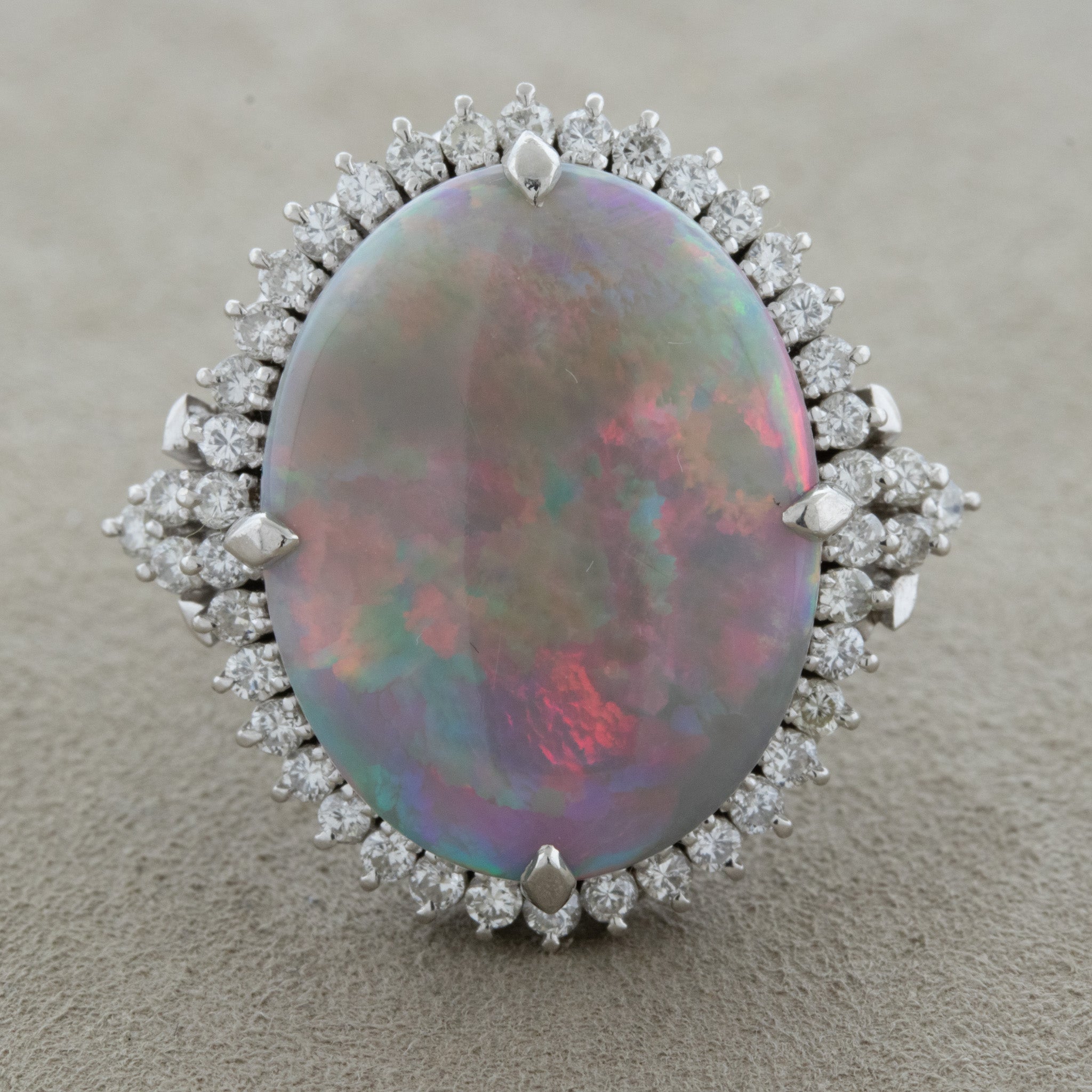 Australian Opal Diamond Platinum Cocktail Ring