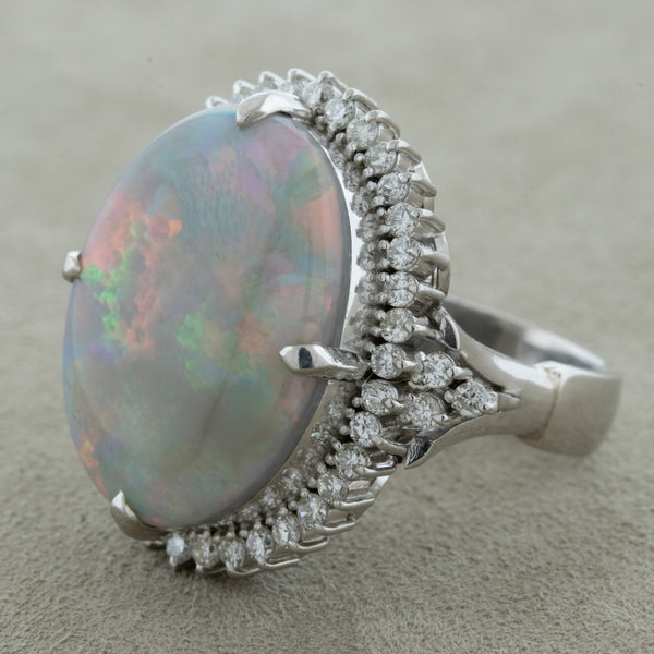 Australian Opal Diamond Platinum Cocktail Ring
