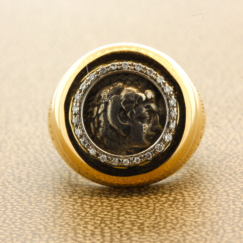 Ancient Roman Coin Diamond Gold Ring