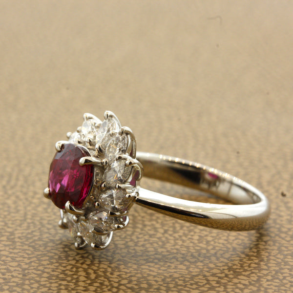 Ruby Diamond Sunburst Platinum Ring