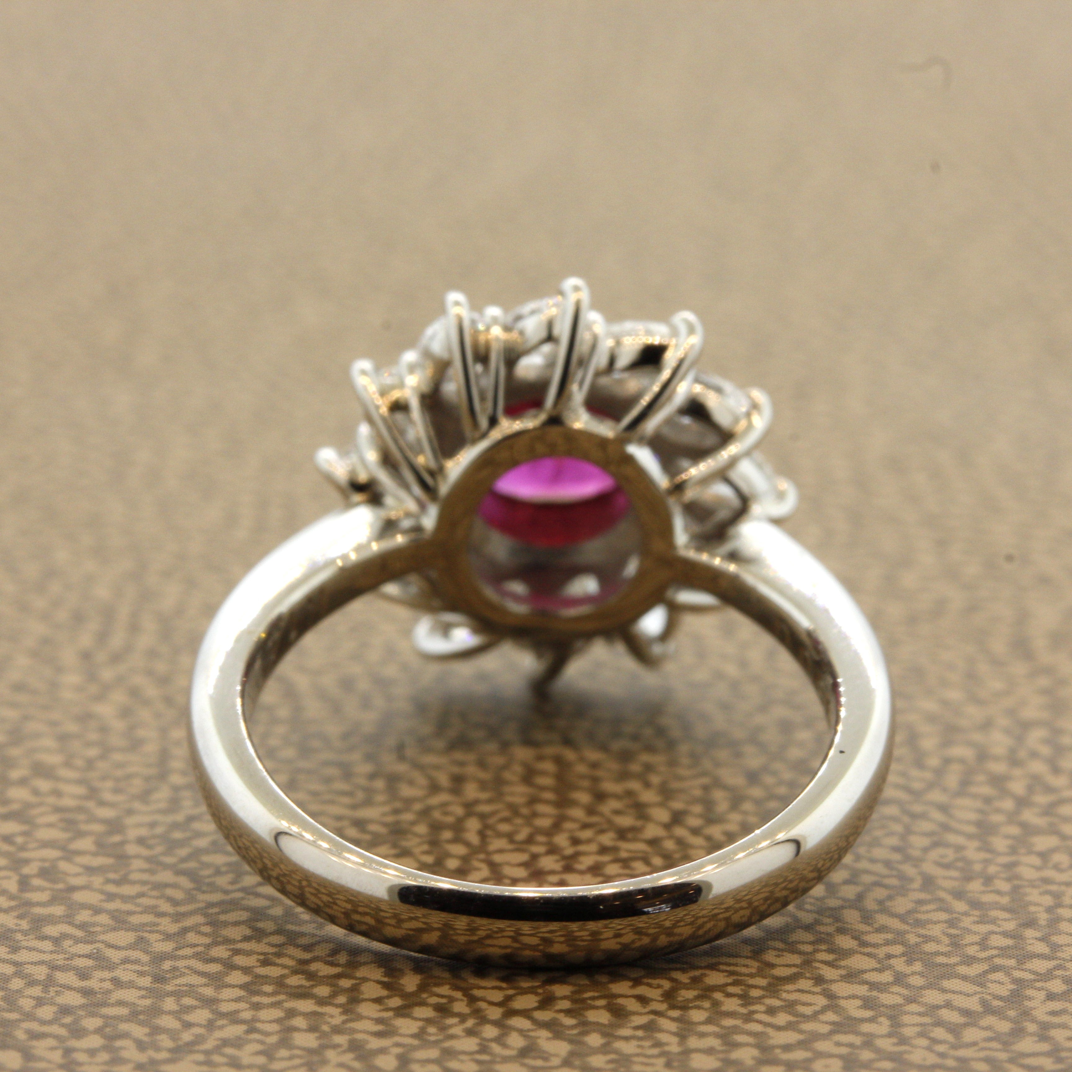 Ruby Diamond Sunburst Platinum Ring