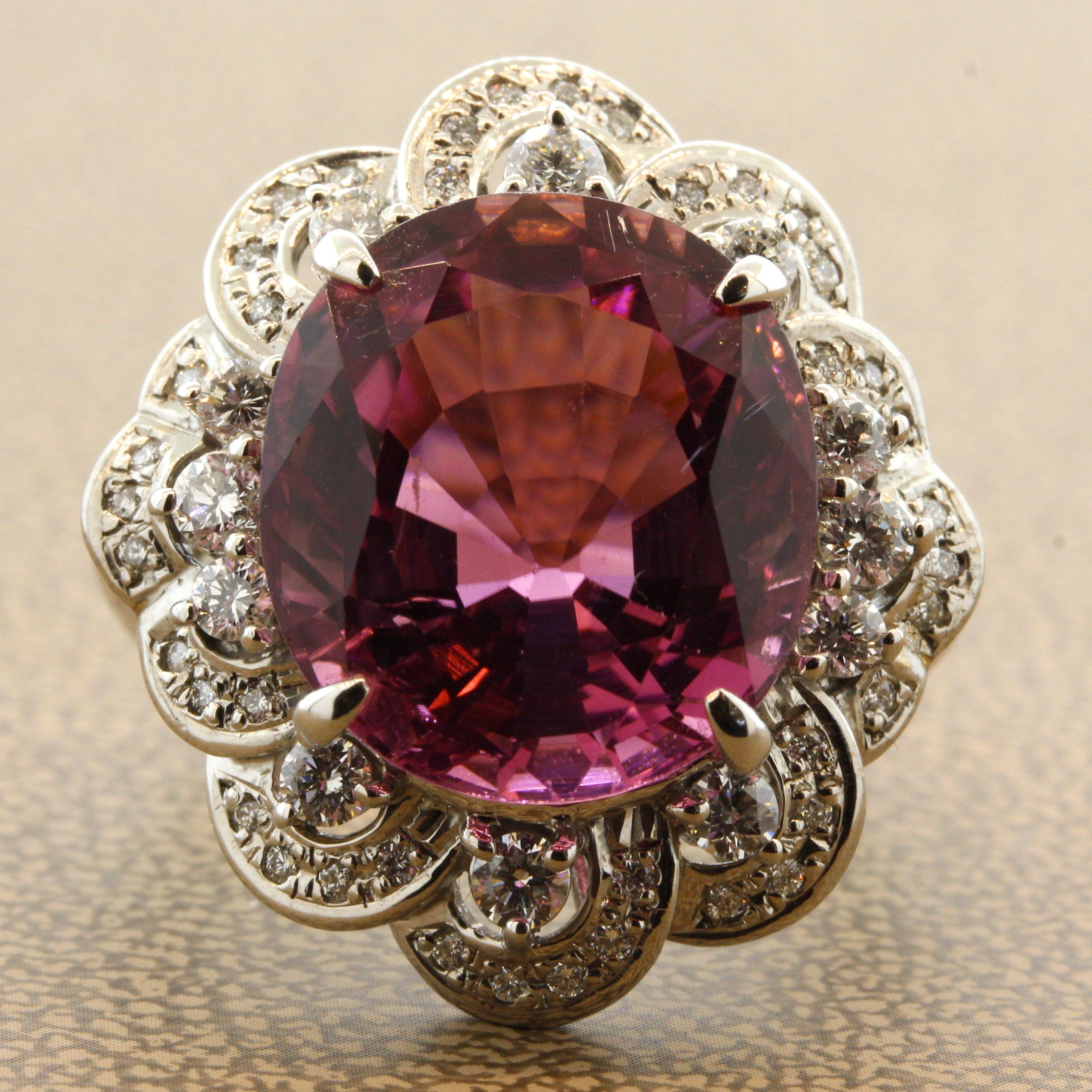 Pink Tourmaline Diamond Platinum Cocktail Ring