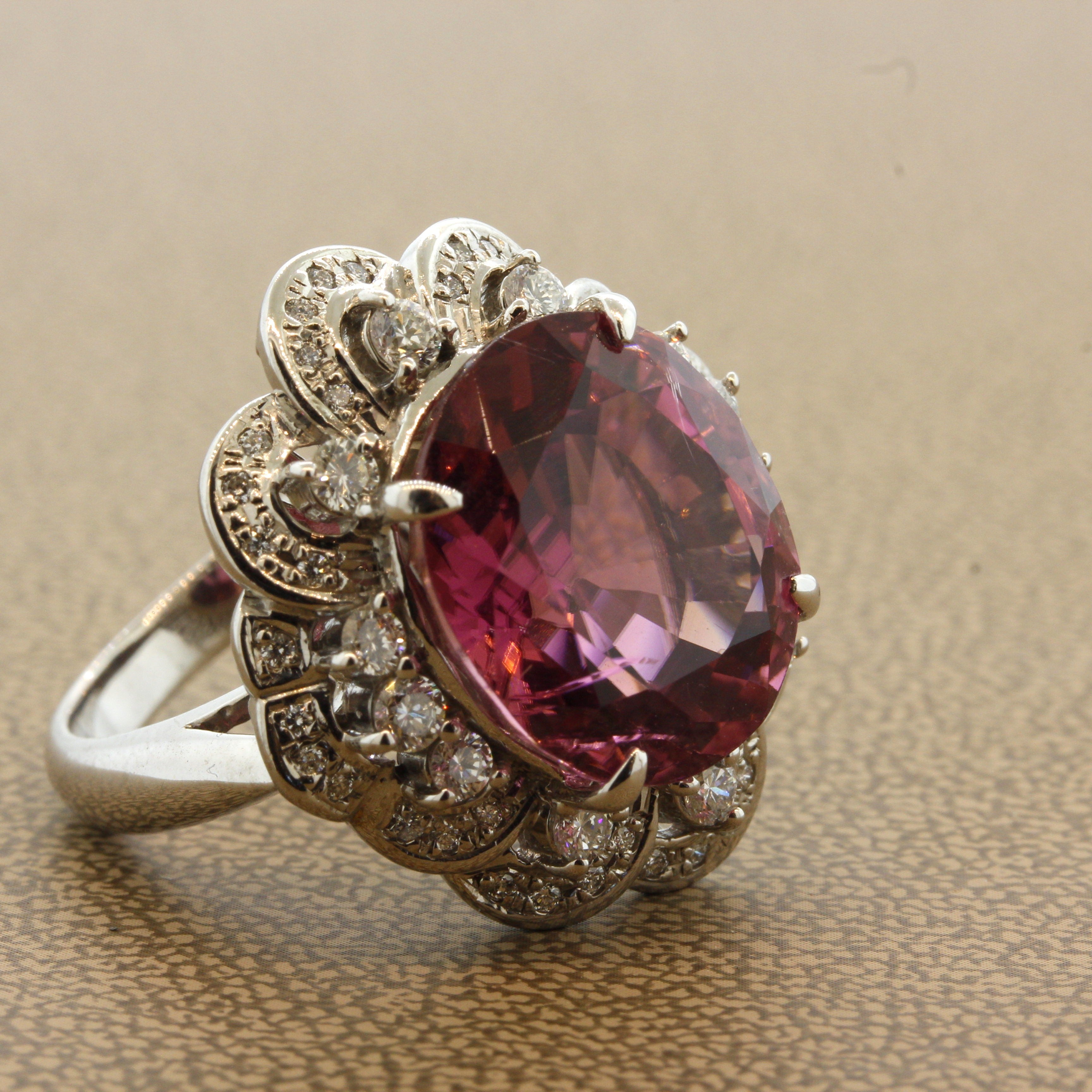 Pink Tourmaline Diamond Platinum Cocktail Ring