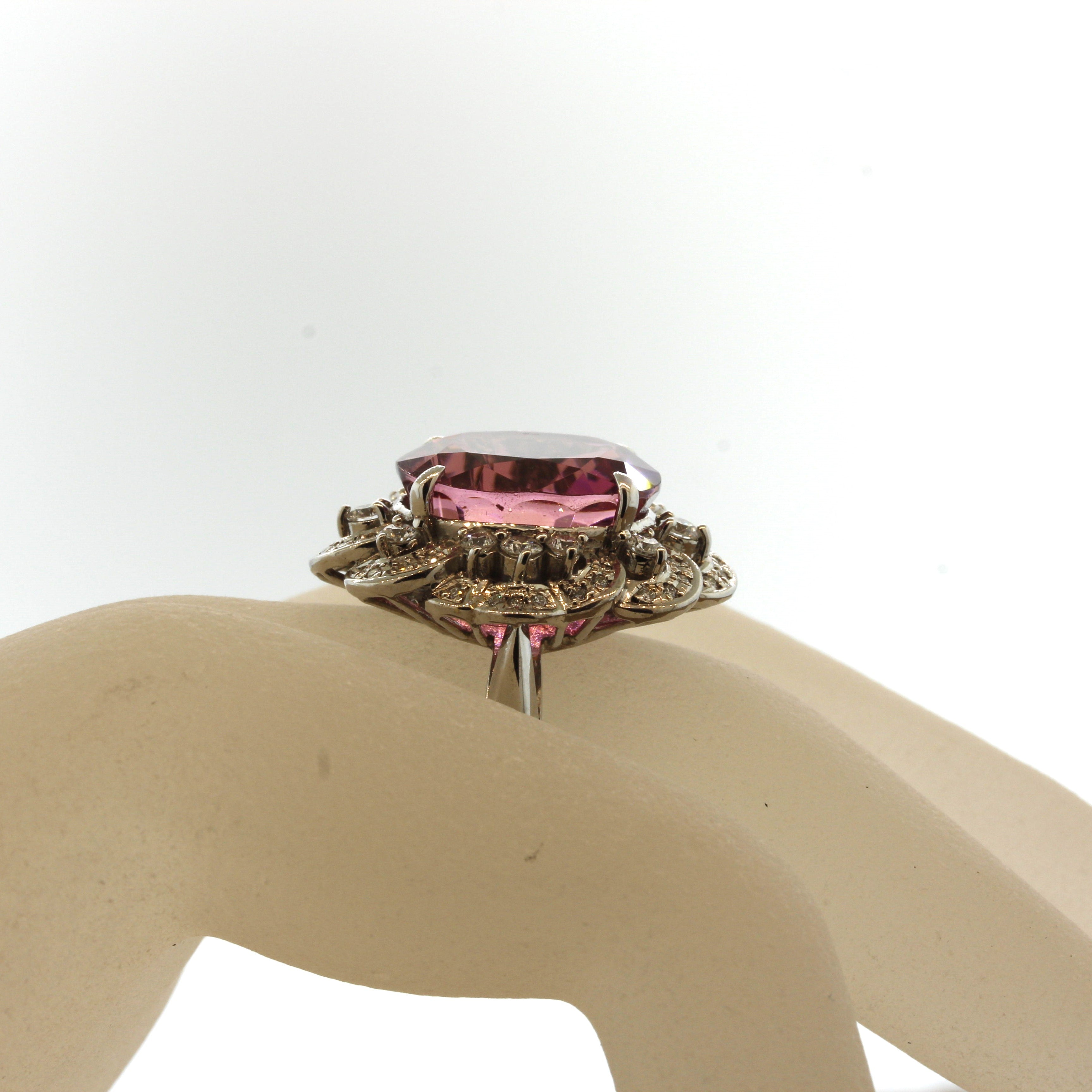 Pink Tourmaline Diamond Platinum Cocktail Ring