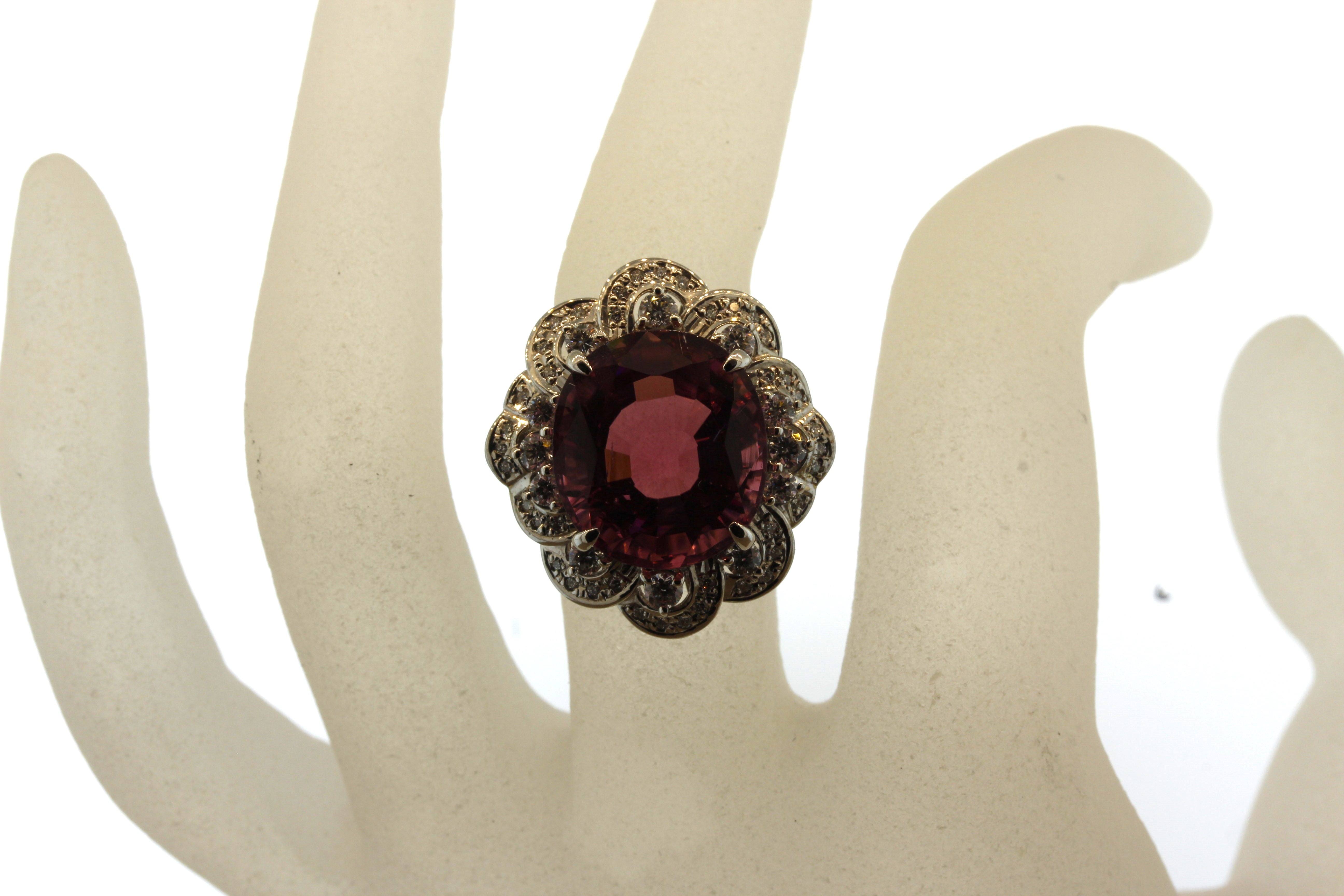 Pink Tourmaline Diamond Platinum Cocktail Ring