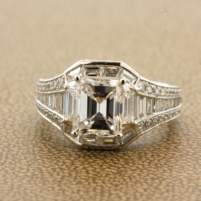 2.26 Carat Emerald-Cut Diamond Gold Engagement Ring, GIA Certified E-VS1
