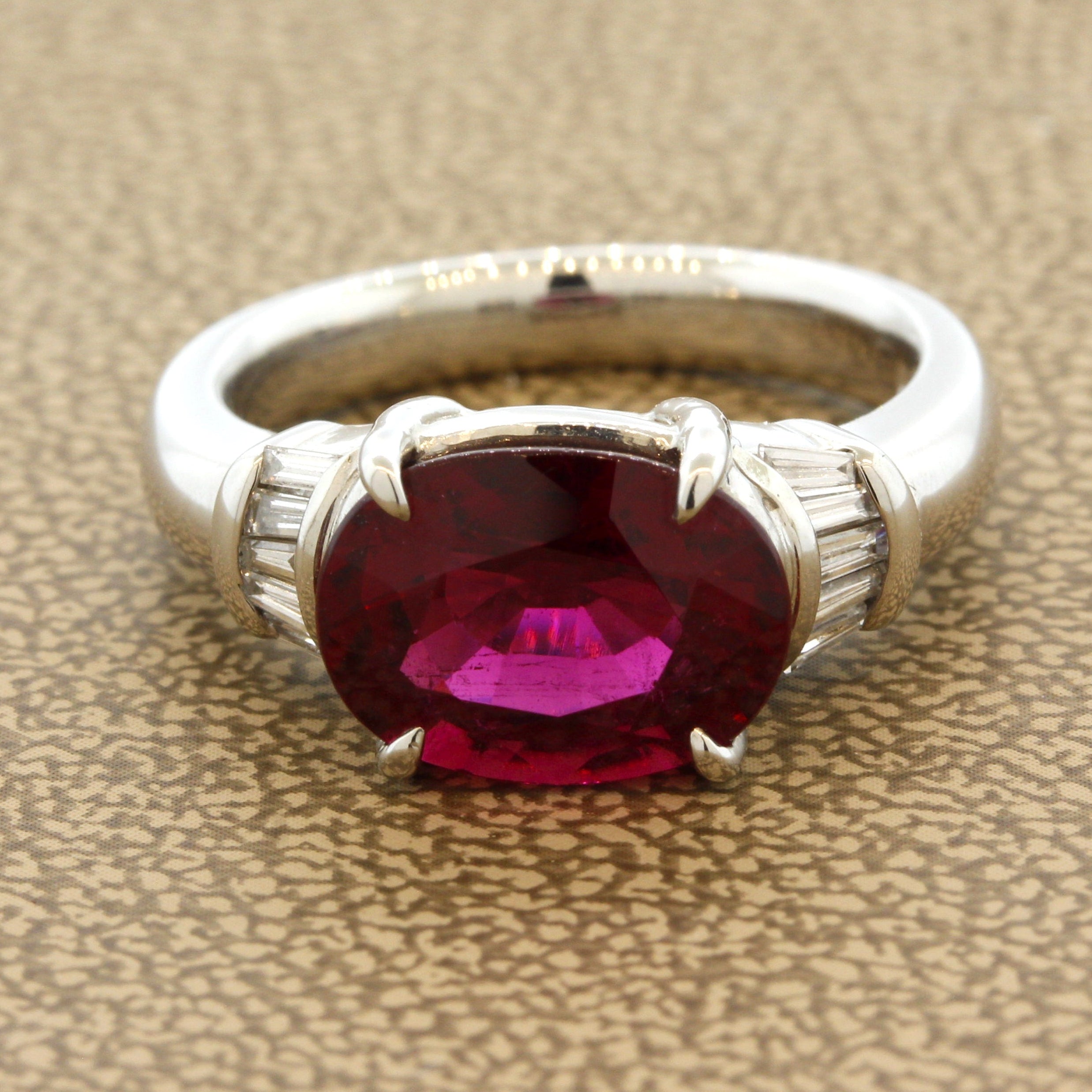 Gem Rubelite Tourmaline Diamond Platinum Ring