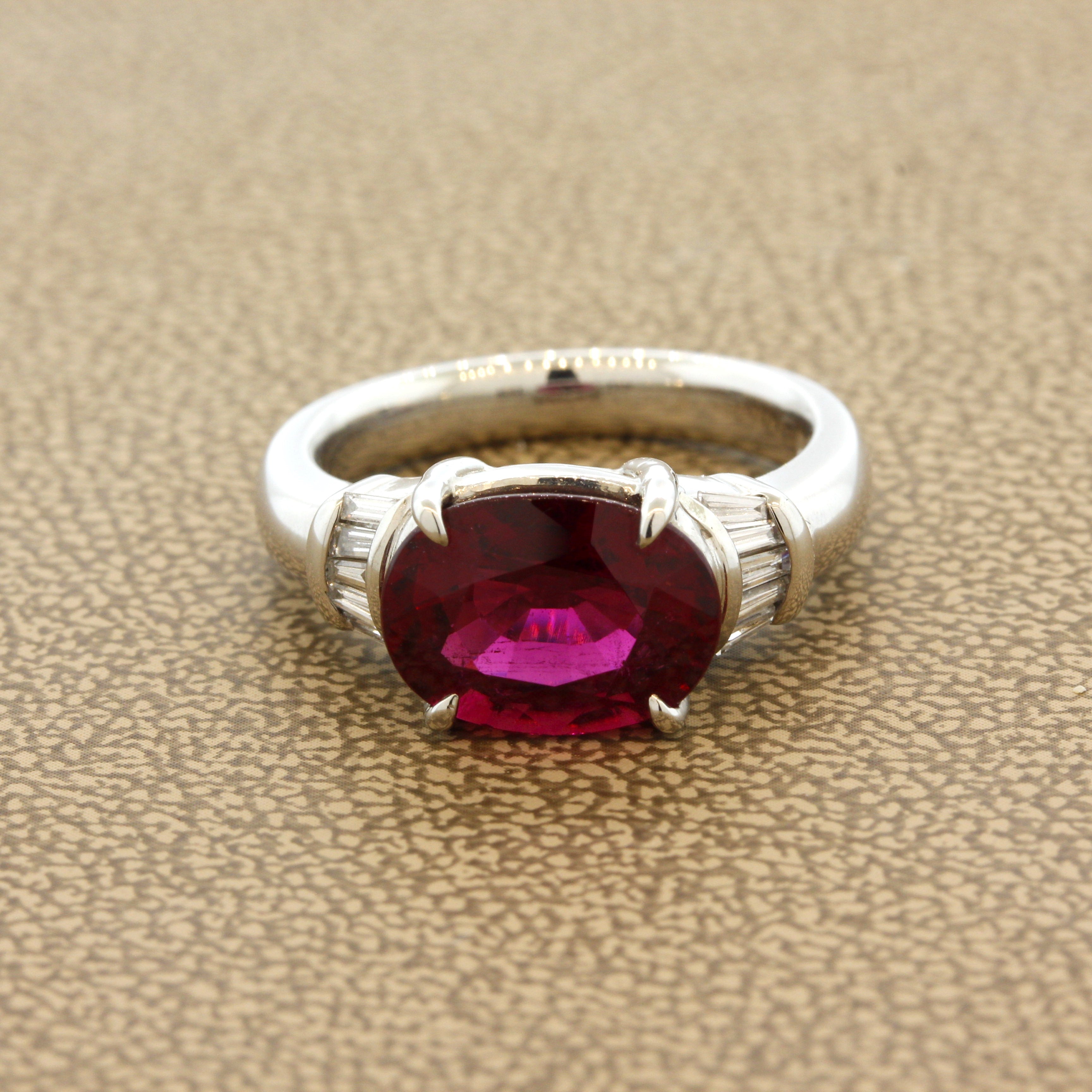 Gem Rubelite Tourmaline Diamond Platinum Ring