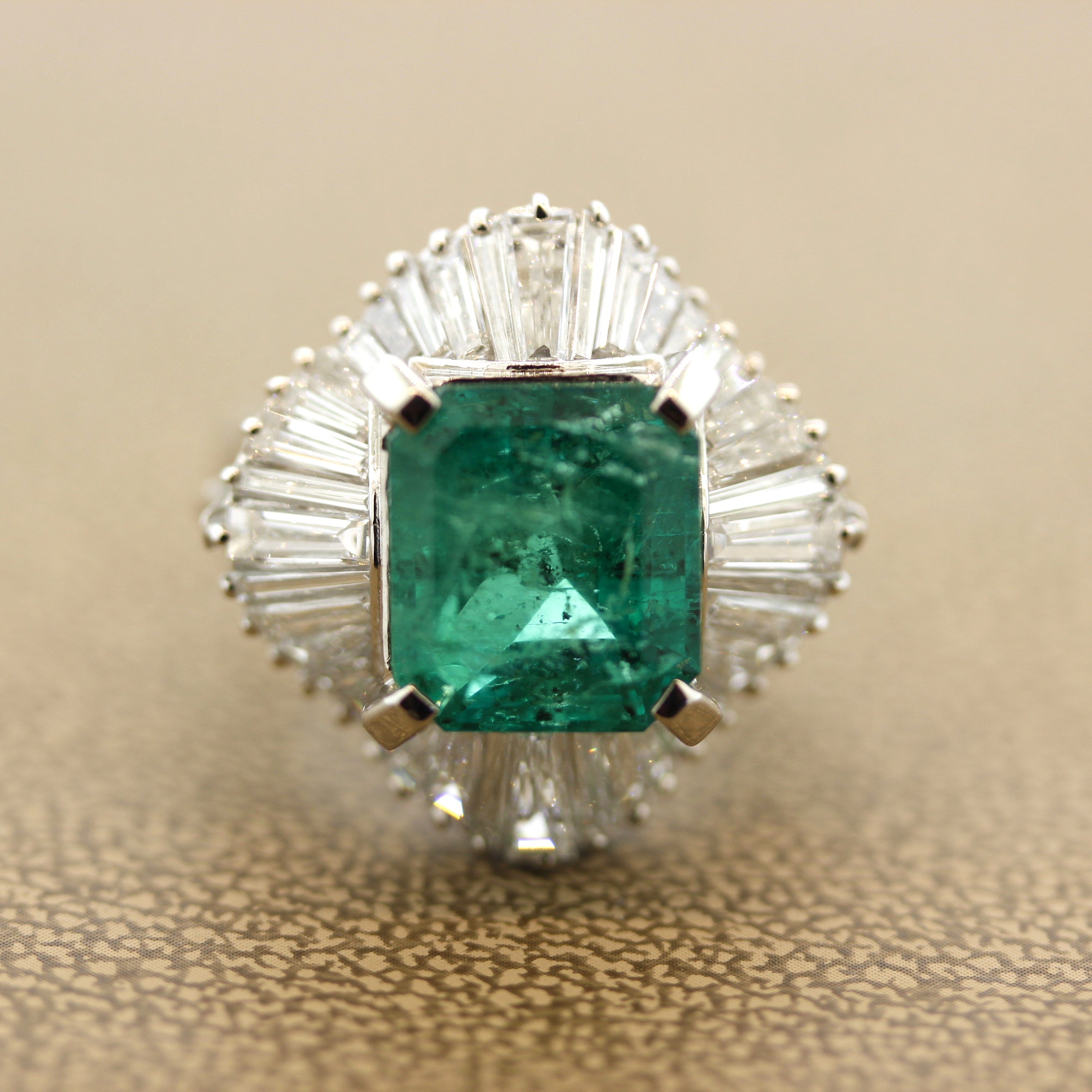 5.21 Carat Emerald Diamond Platinum Ring