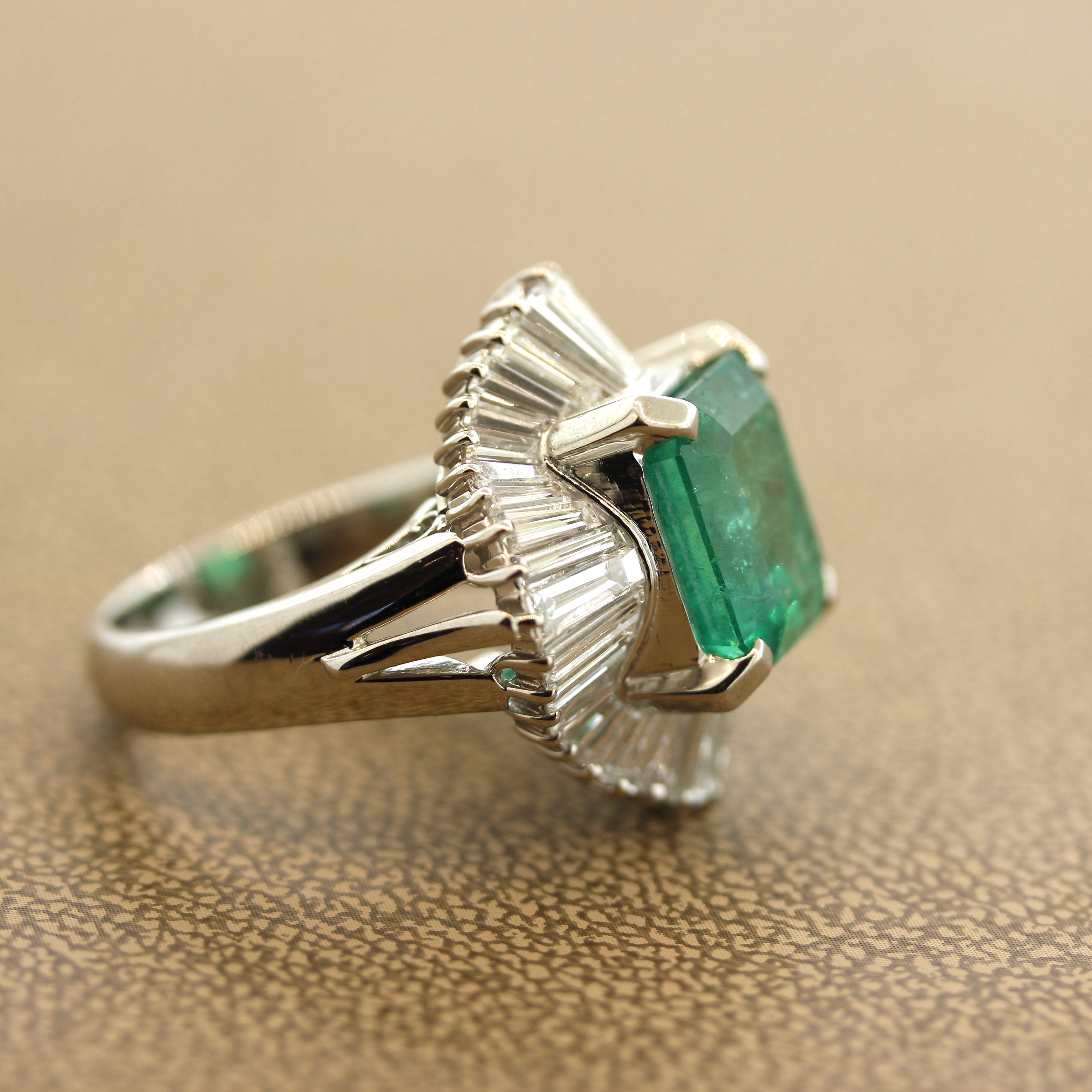 5.21 Carat Emerald Diamond Platinum Ring