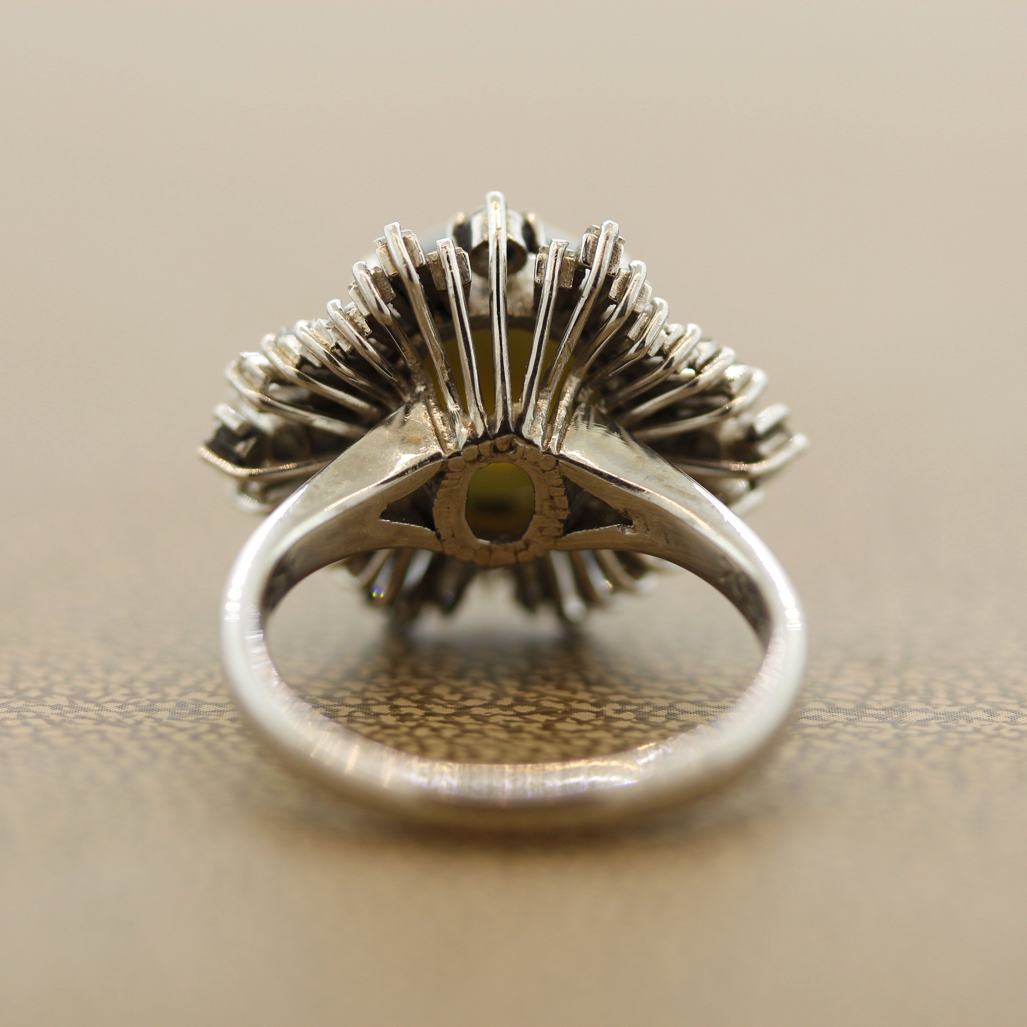 Cats Eye Chrysoberyl Diamond Platinum Sunburst Ring