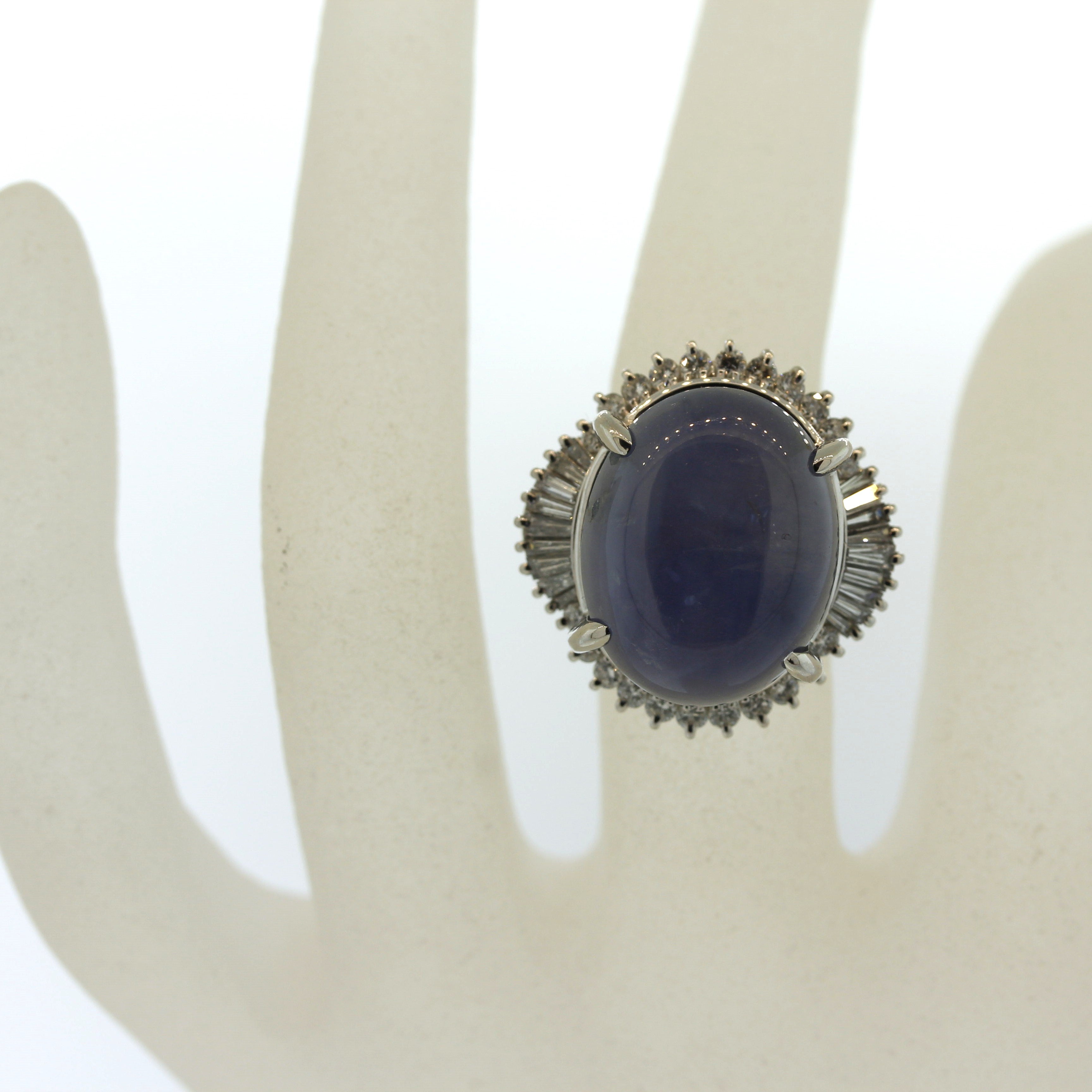 Large 40.20 Carat Star Sapphire Diamond Platinum Ring