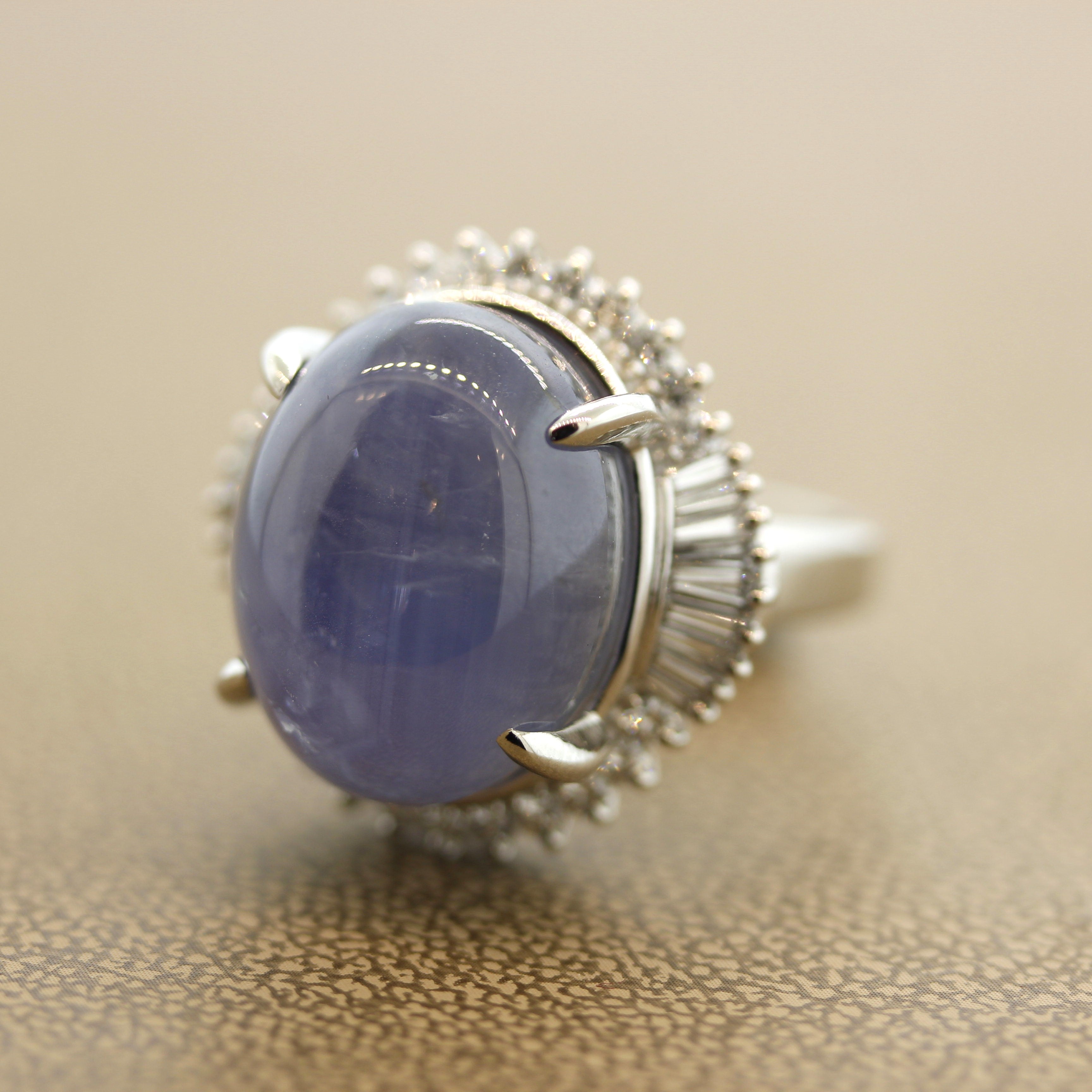 Large 40.20 Carat Star Sapphire Diamond Platinum Ring