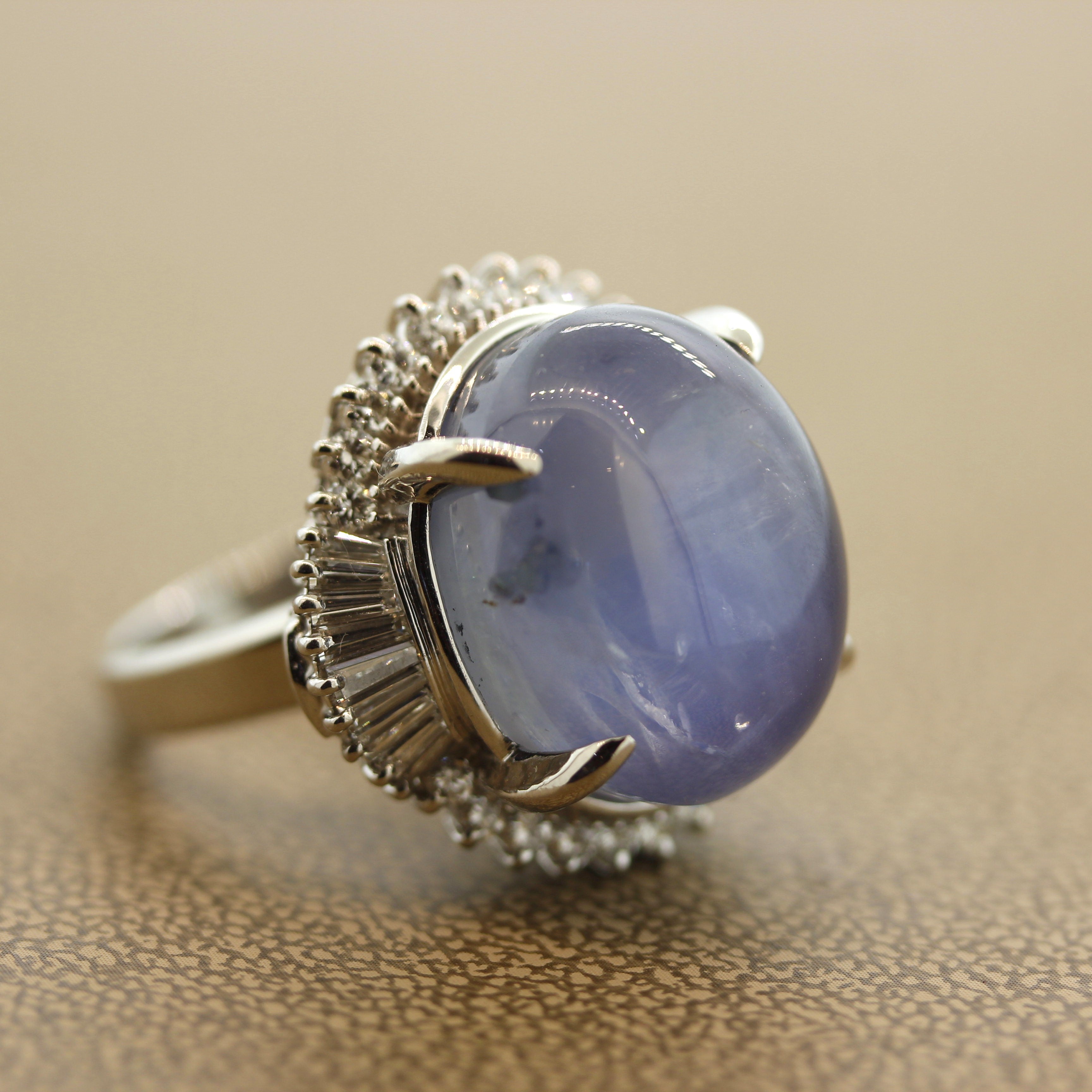 Large 40.20 Carat Star Sapphire Diamond Platinum Ring