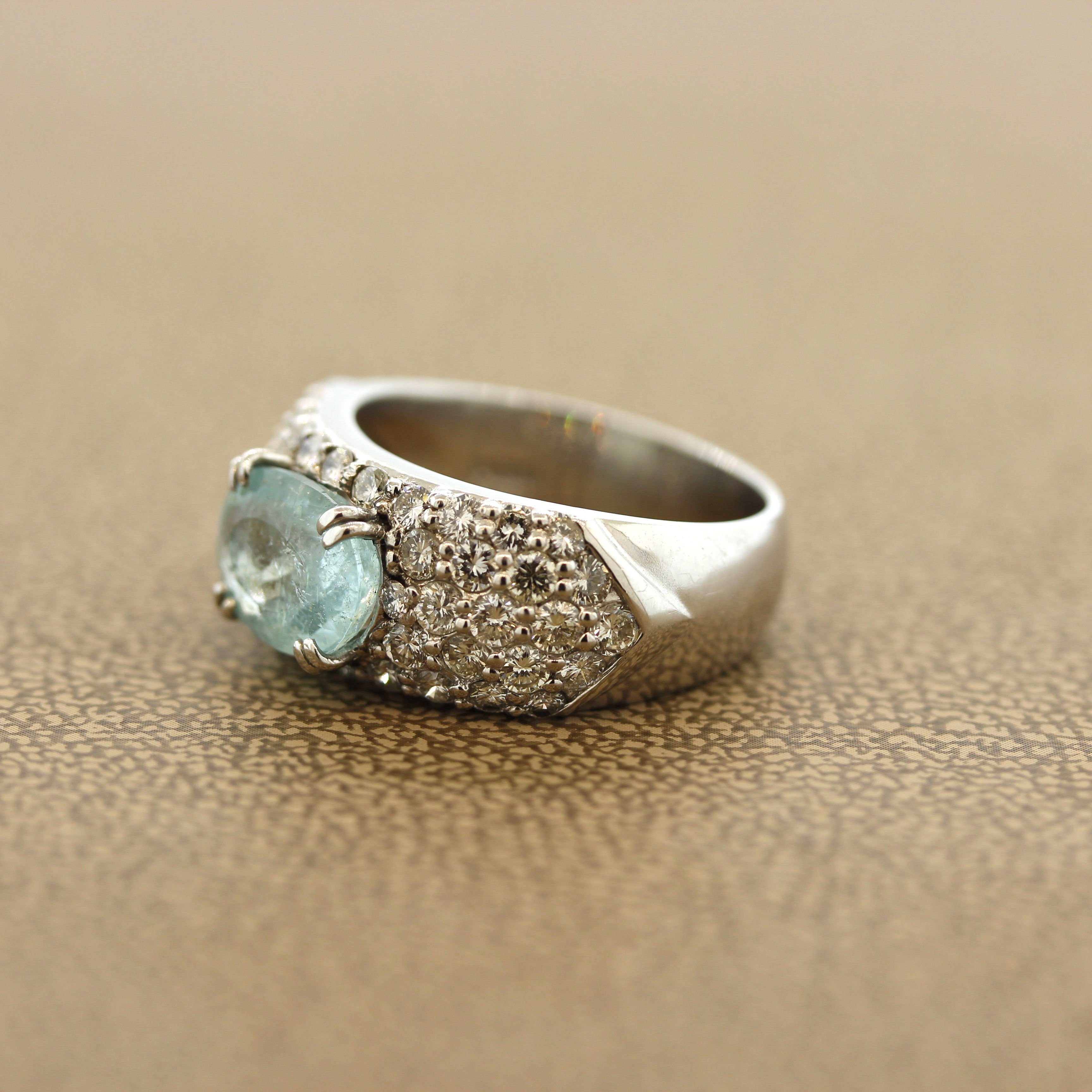 Paraiba Tourmaline Diamond Platinum Band Ring