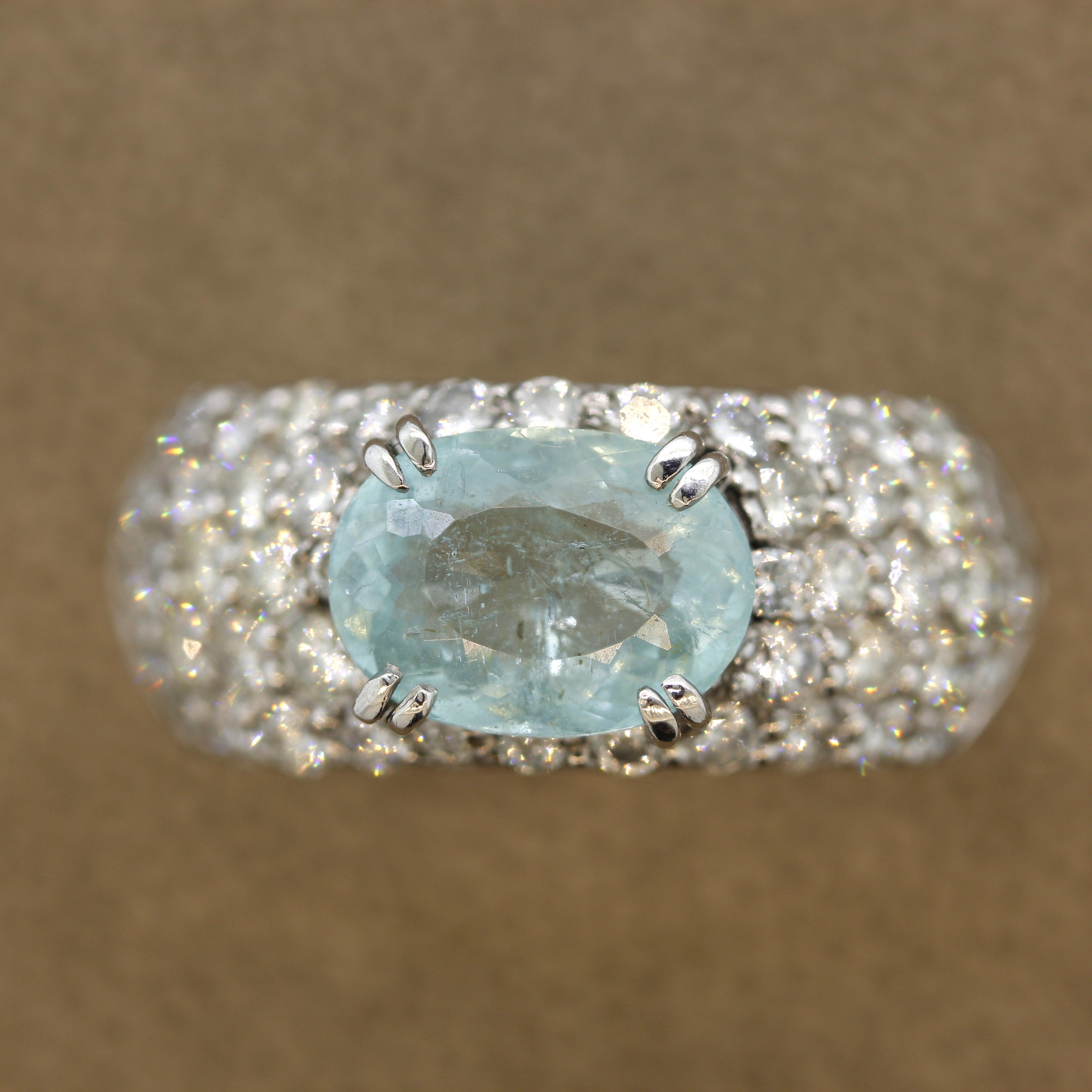 Paraiba Tourmaline Diamond Platinum Band Ring