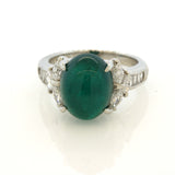 Cabochon Emerald Diamond Platinum Ring