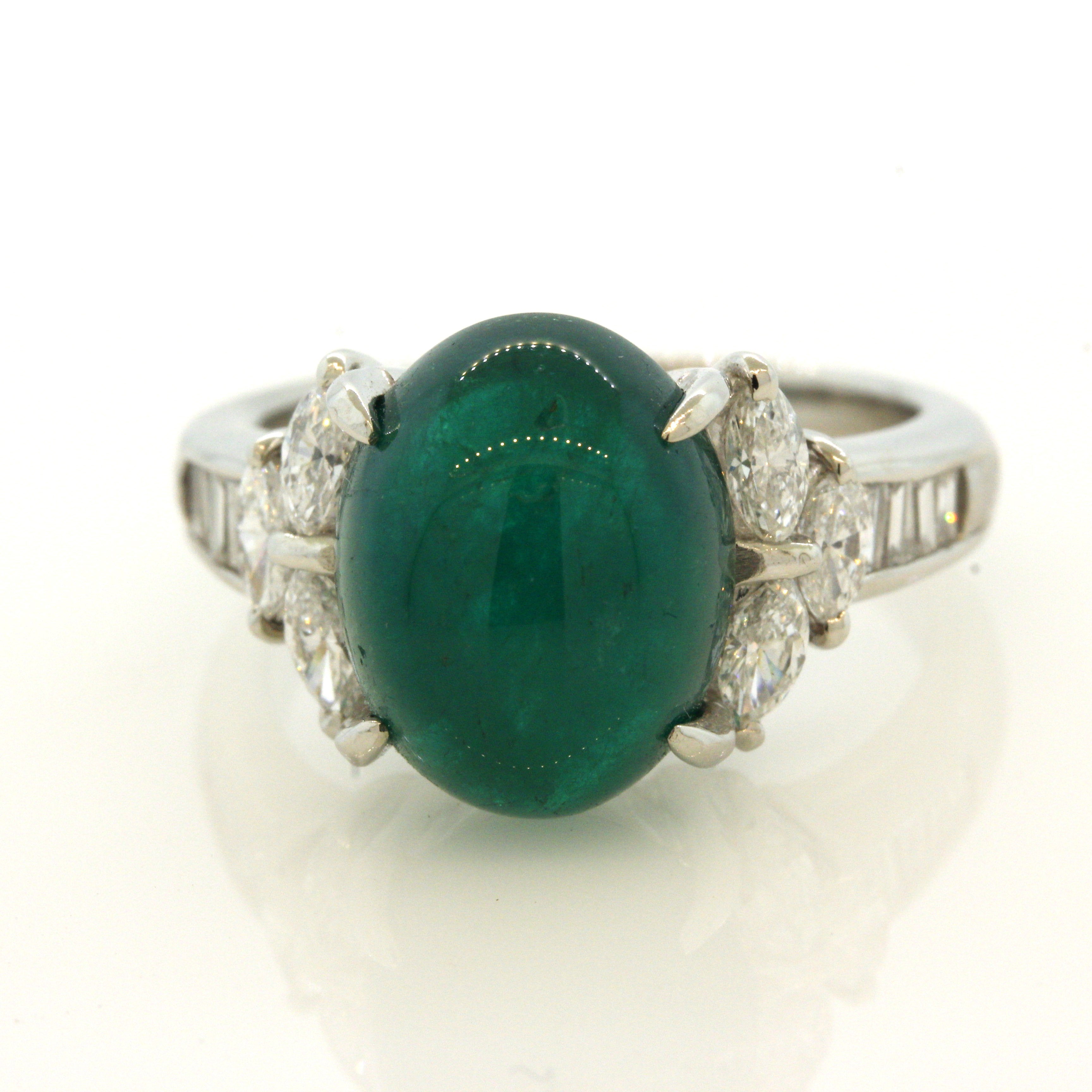 Cabochon Emerald Diamond Platinum Ring