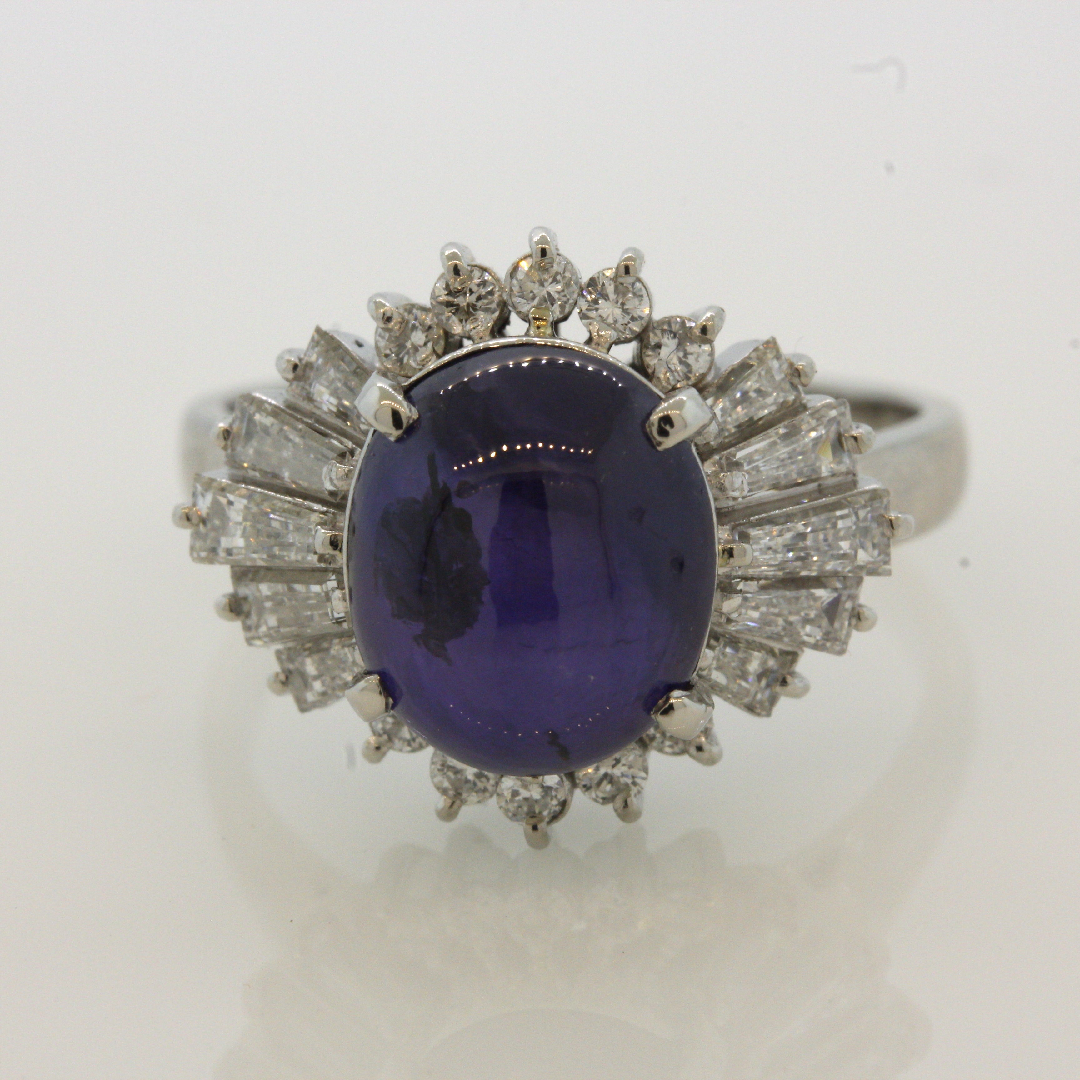 Purple Star Sapphire Diamond Platinum Ring