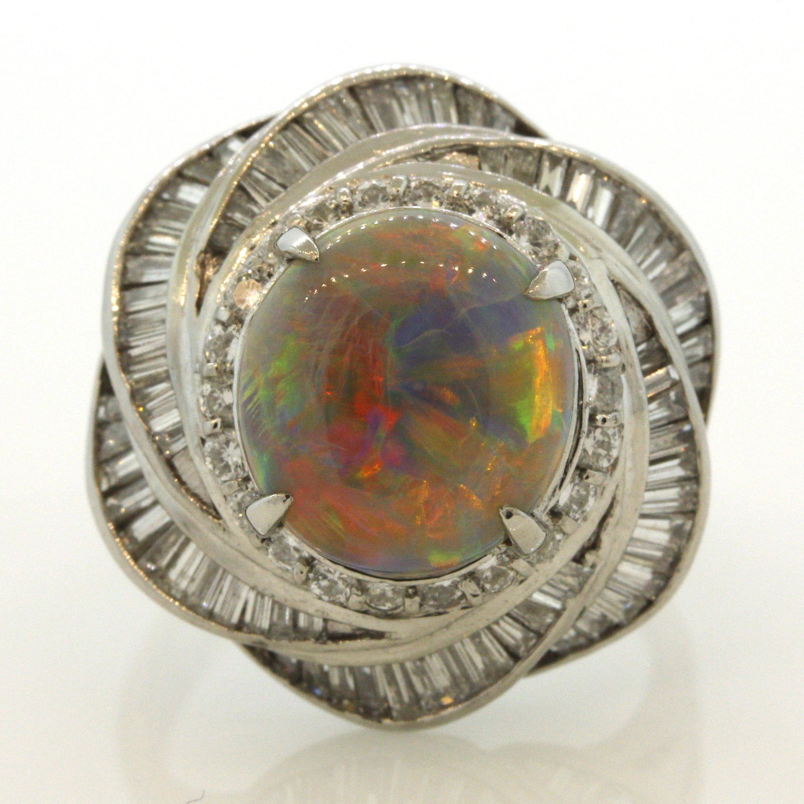 Fine Australian Opal Diamond Spiral Platinum Ring