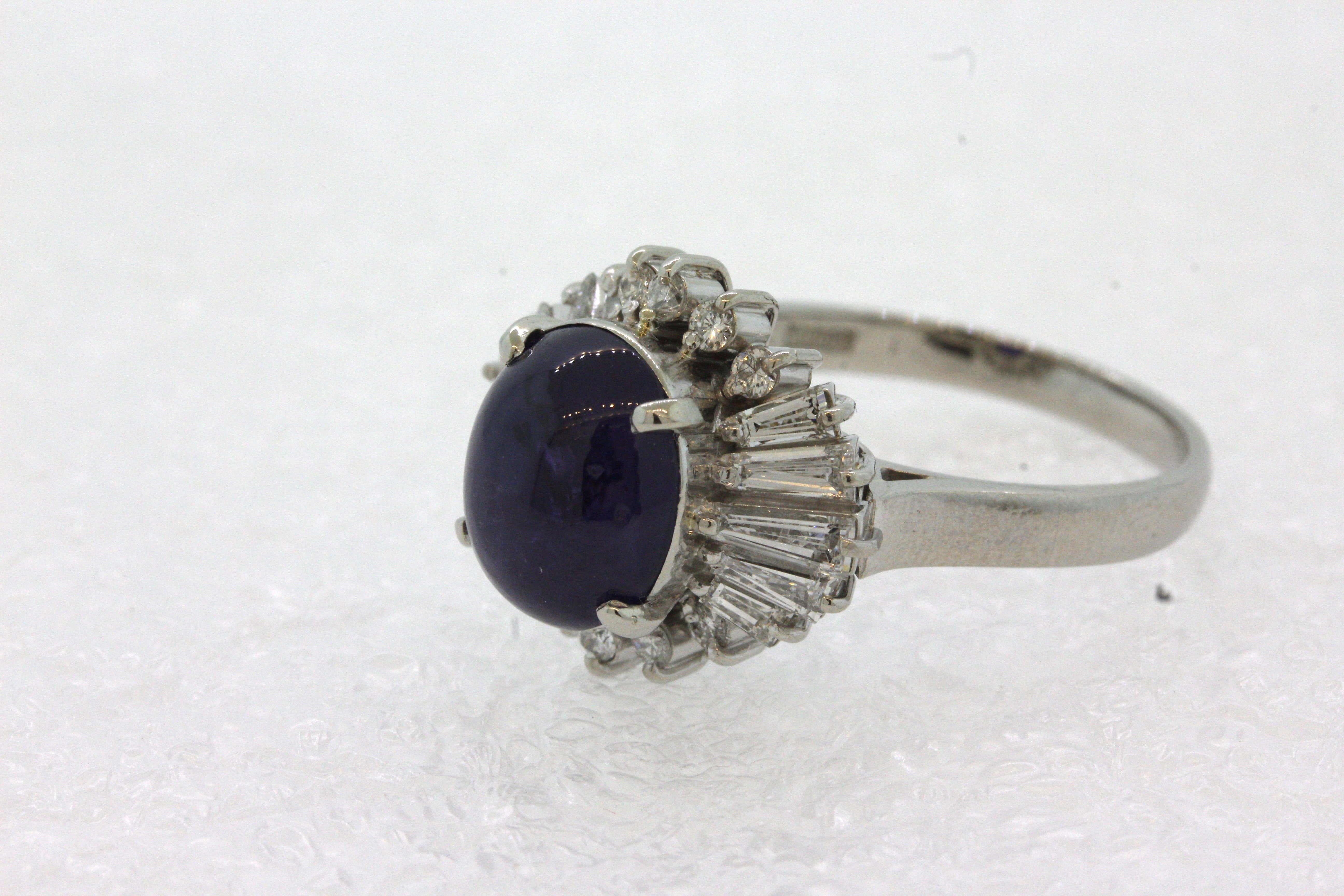 Purple Star Sapphire Diamond Platinum Ring