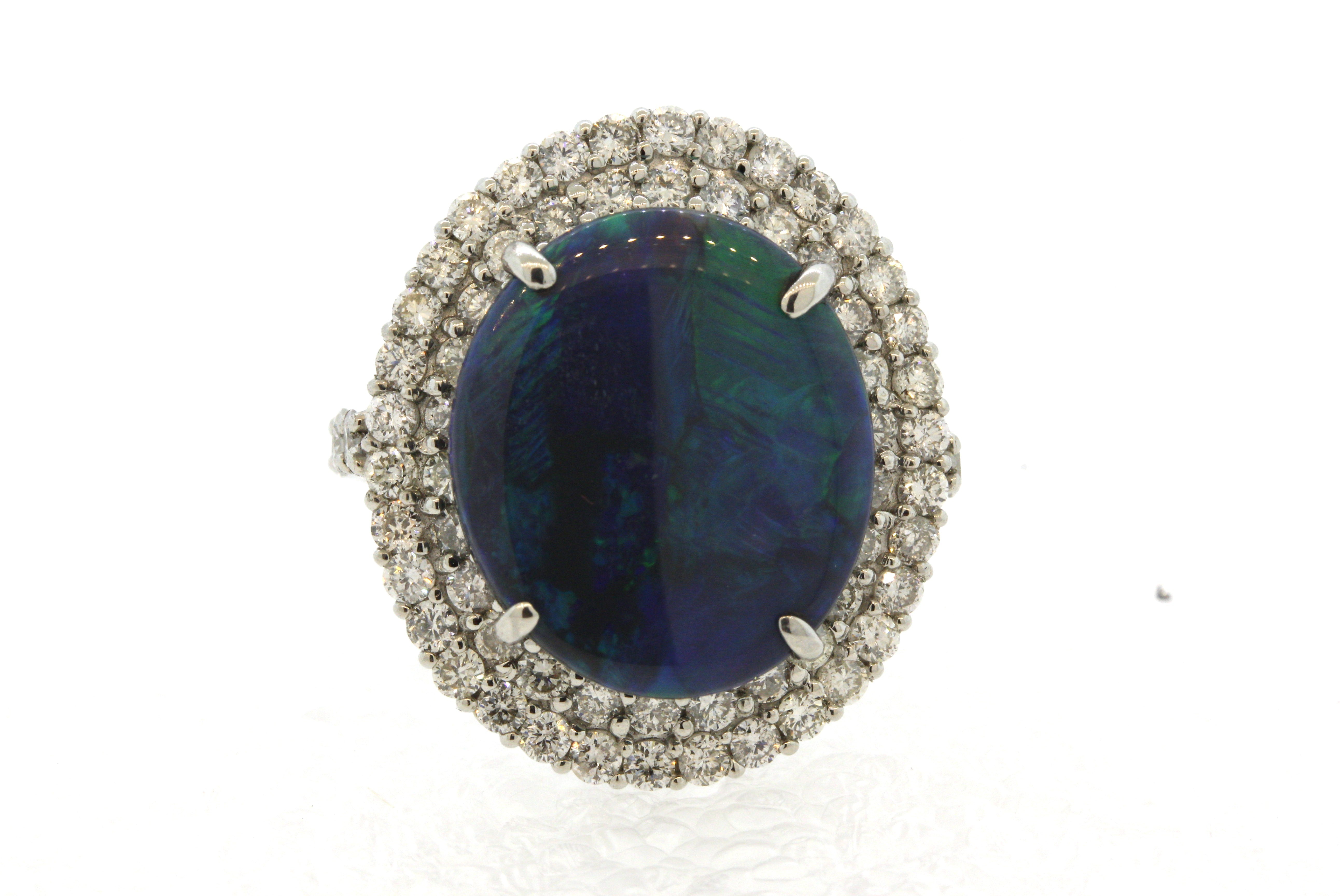 Australian Black Opal Diamond Platinum Ring