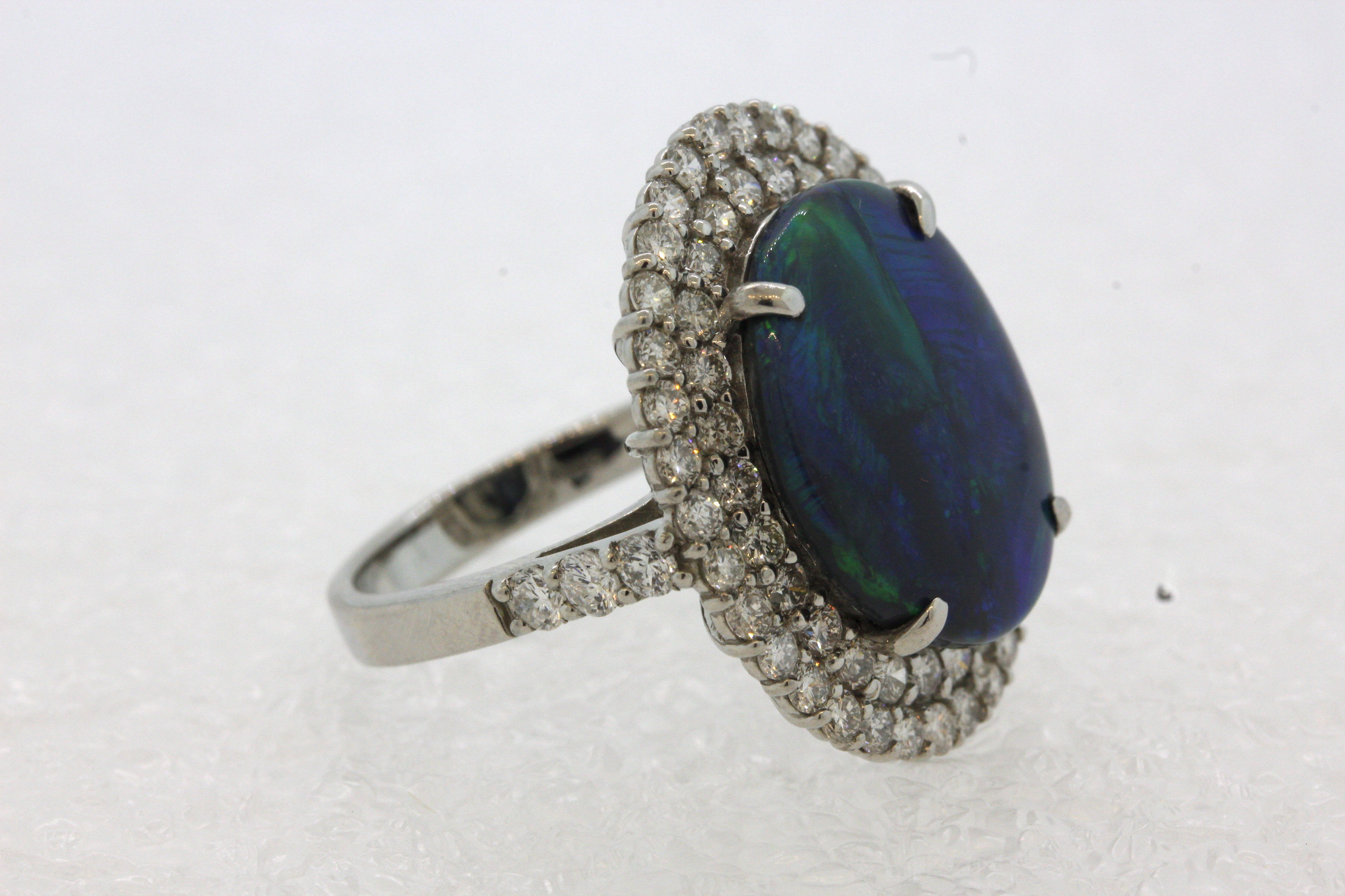 Australian Black Opal Diamond Platinum Ring