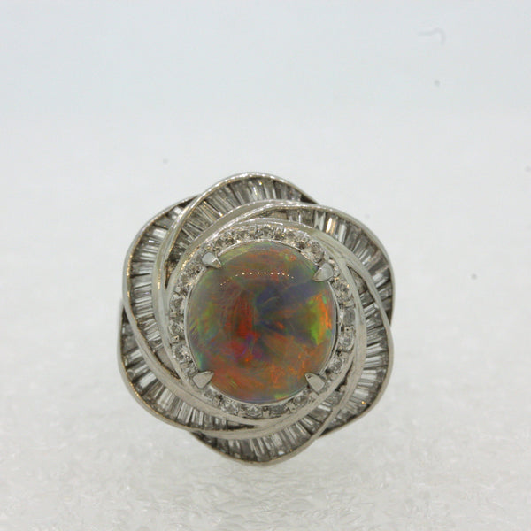 Fine Australian Opal Diamond Spiral Platinum Ring