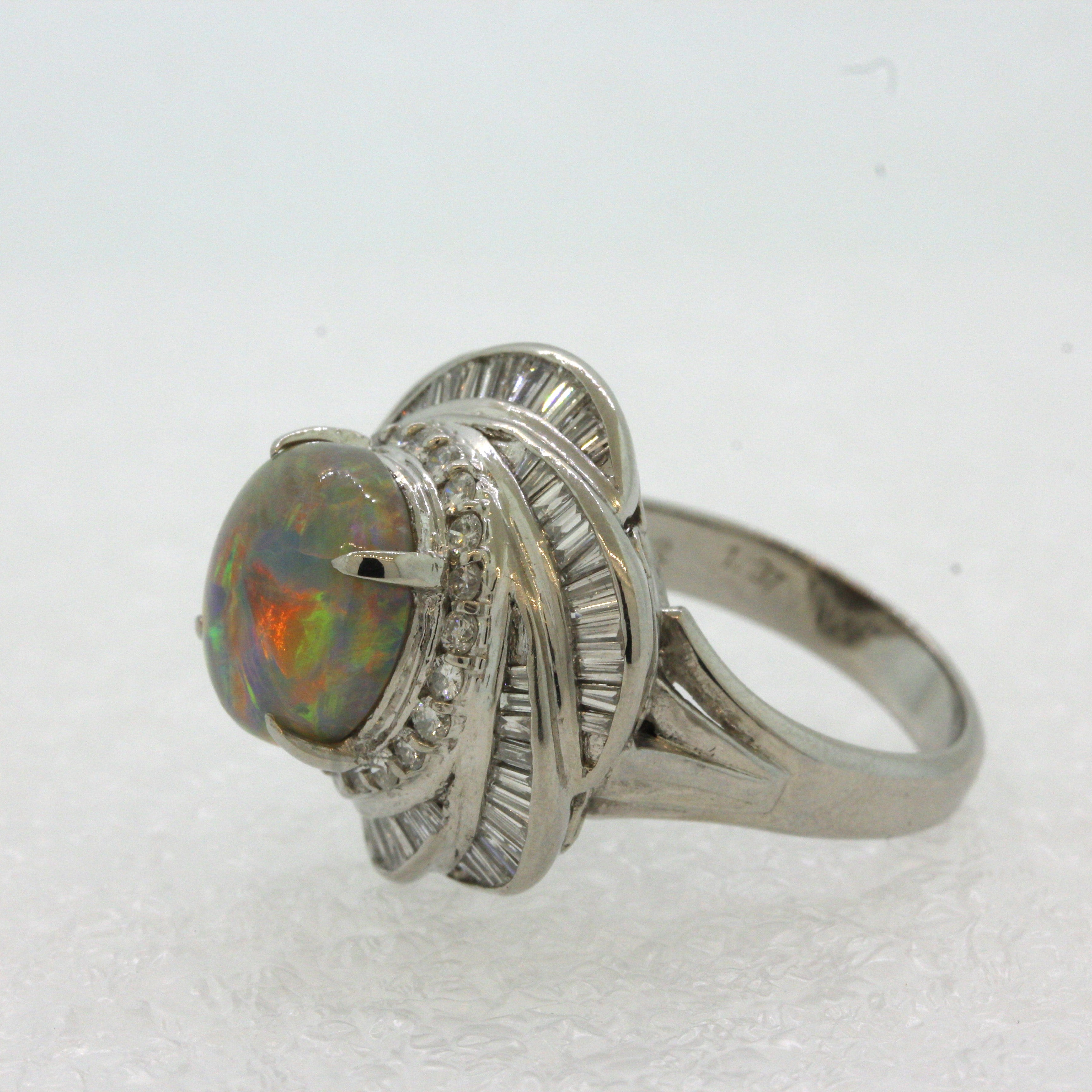 Fine Australian Opal Diamond Spiral Platinum Ring