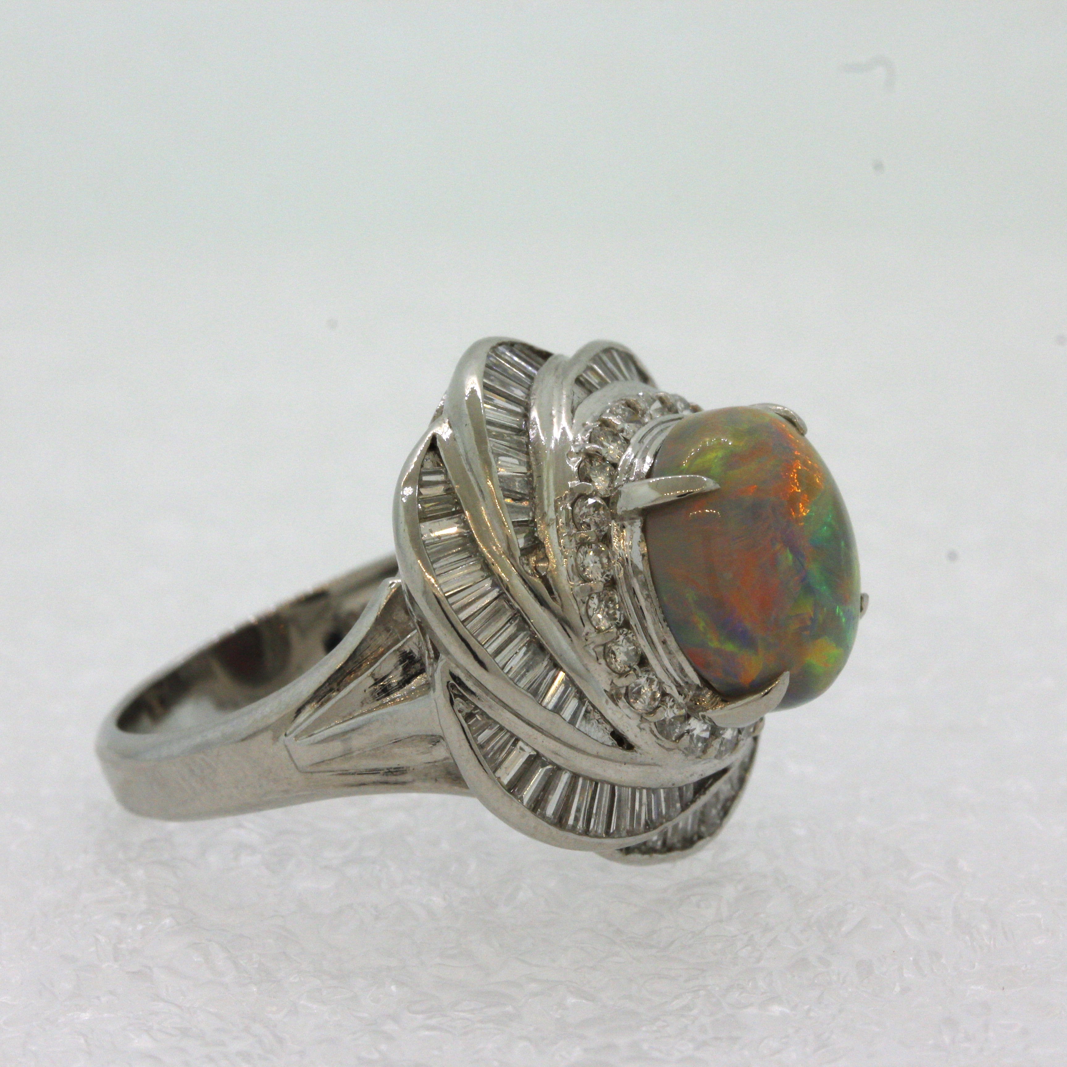 Fine Australian Opal Diamond Spiral Platinum Ring