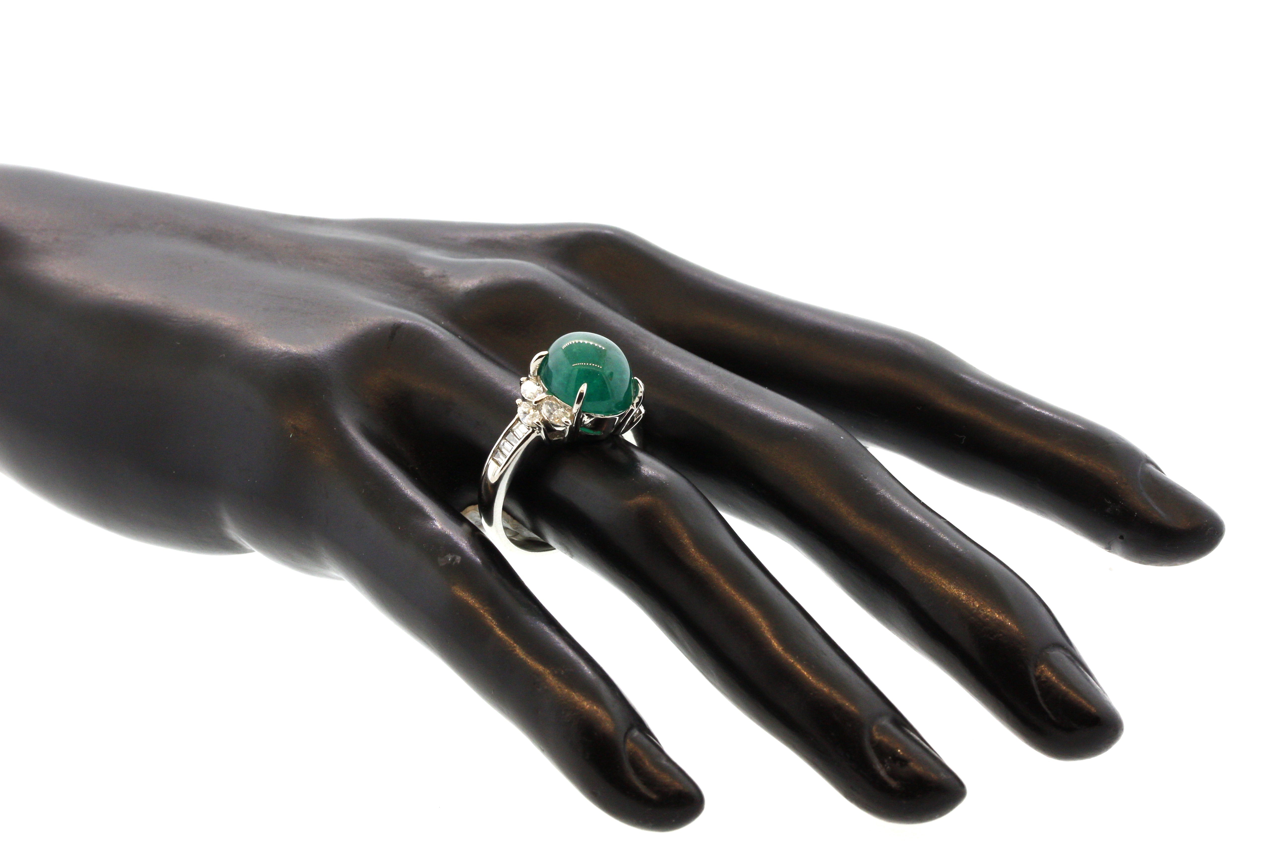 Cabochon Emerald Diamond Platinum Ring