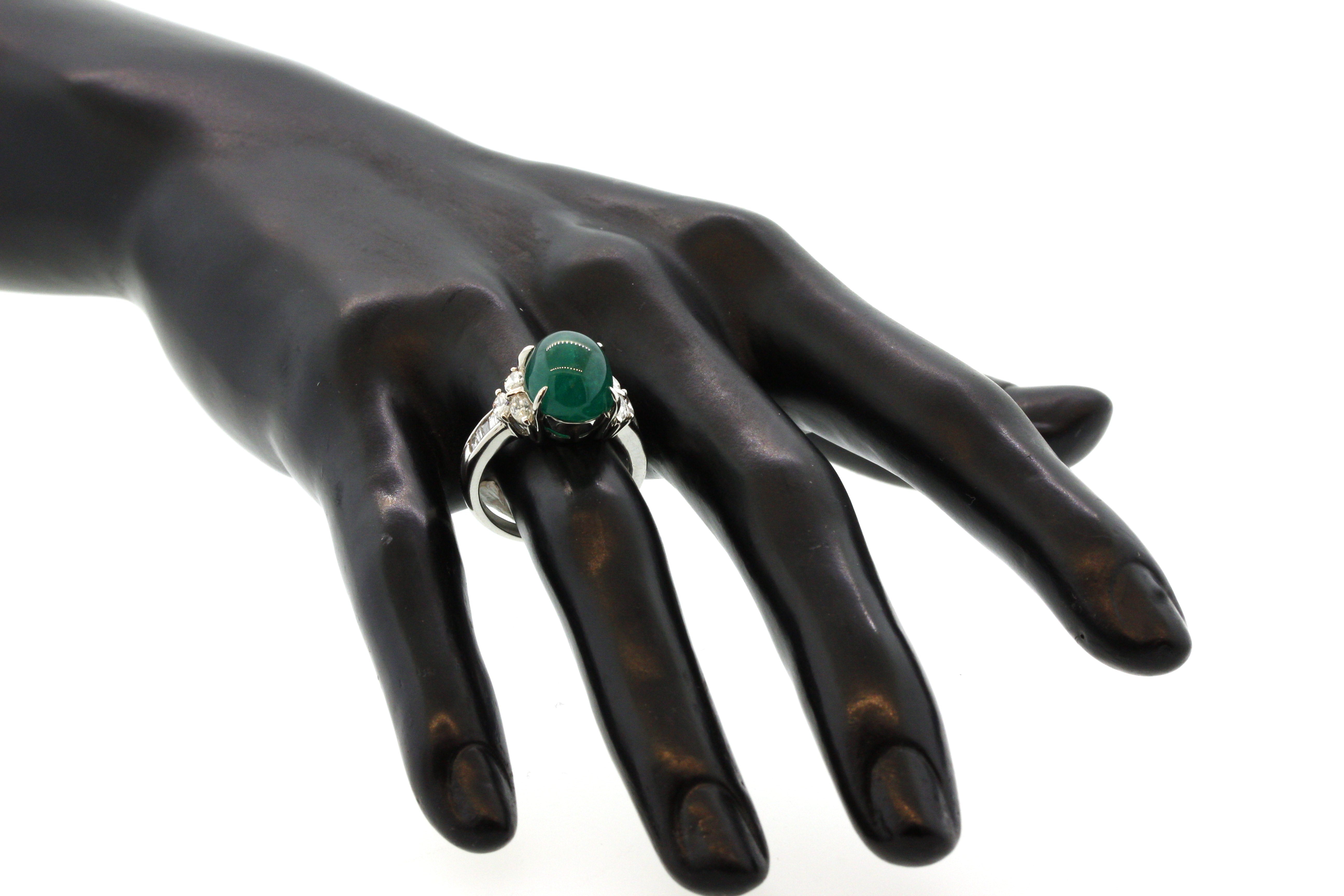 Cabochon Emerald Diamond Platinum Ring