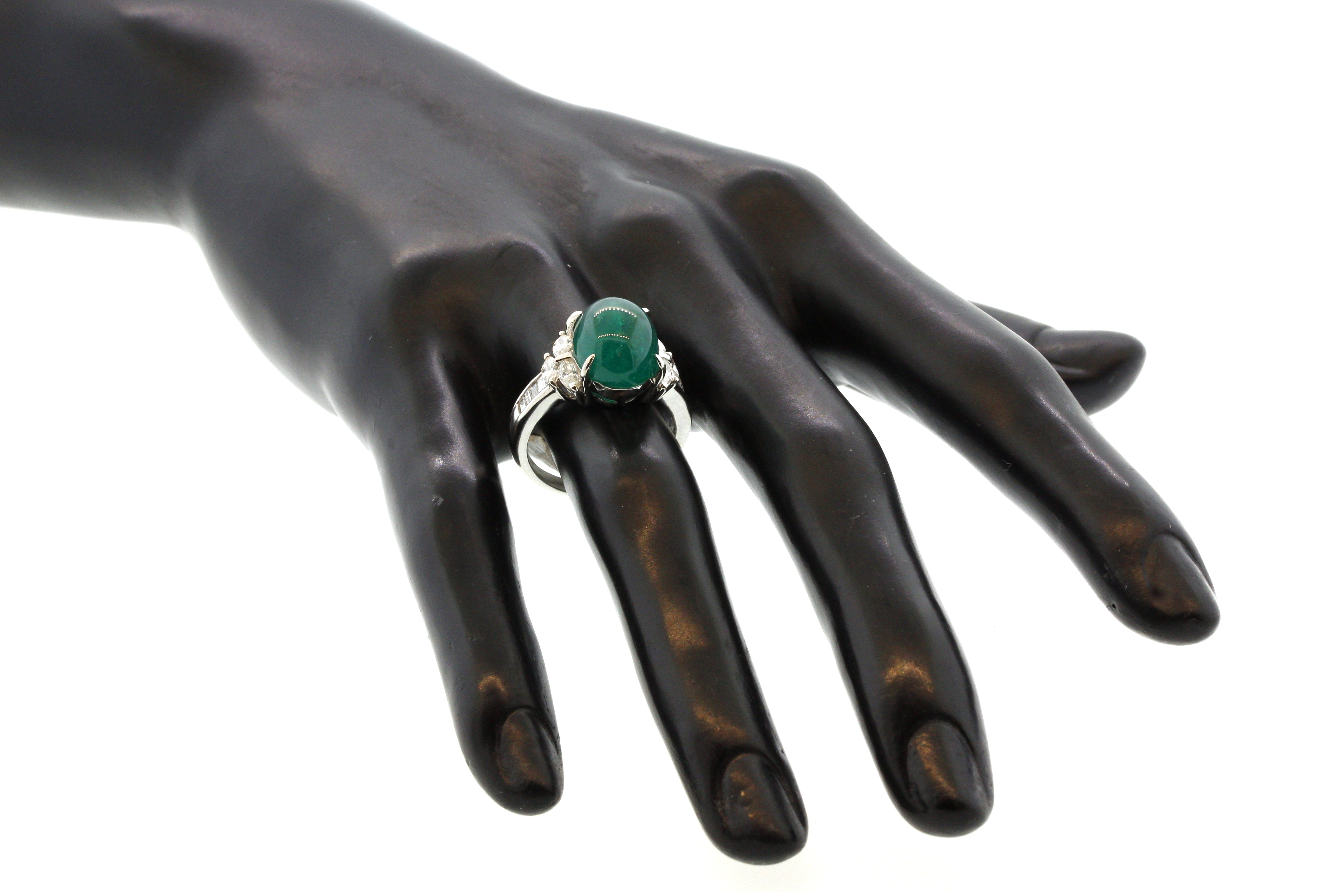 Cabochon Emerald Diamond Platinum Ring