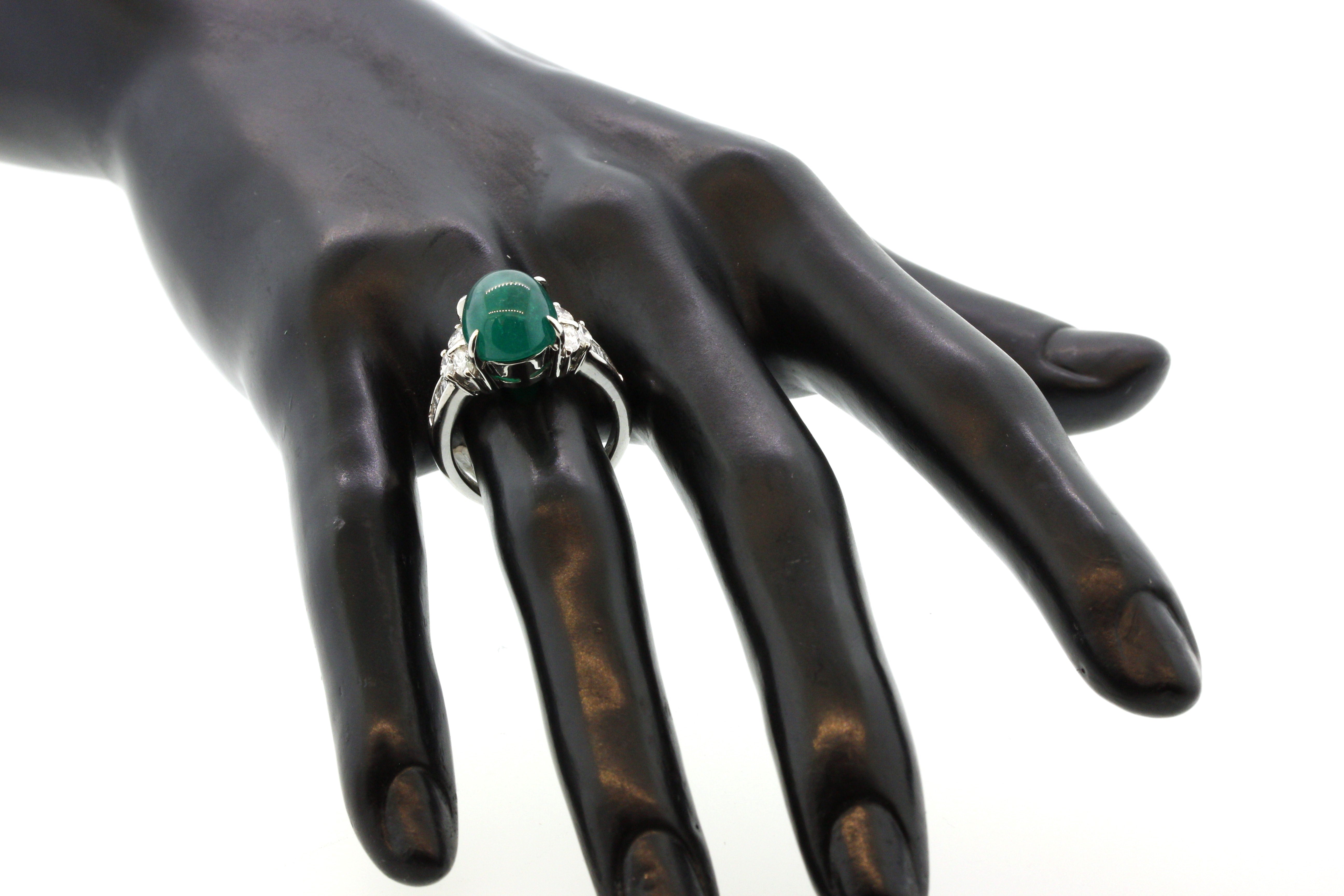 Cabochon Emerald Diamond Platinum Ring