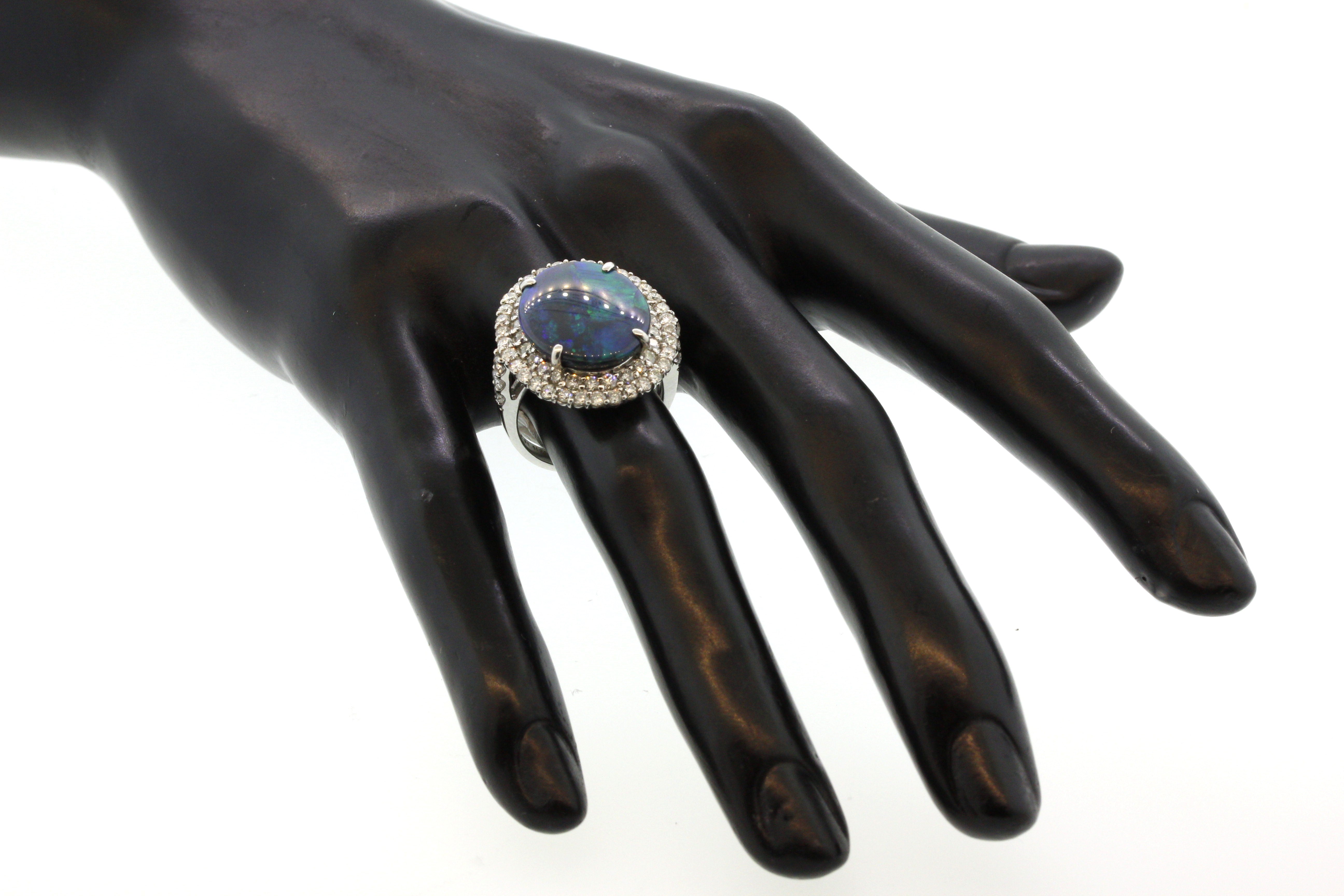 Australian Black Opal Diamond Platinum Ring