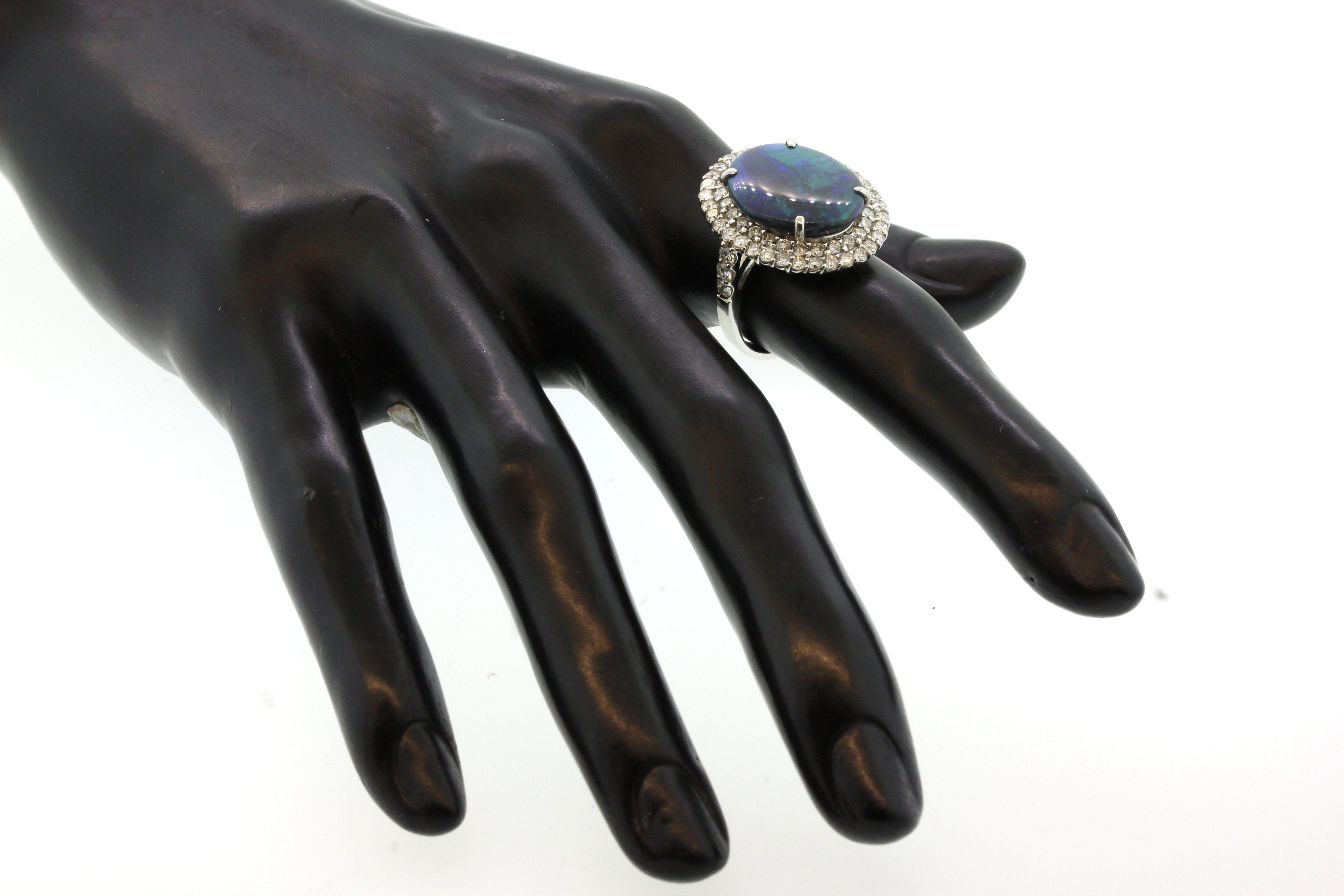 Australian Black Opal Diamond Platinum Ring