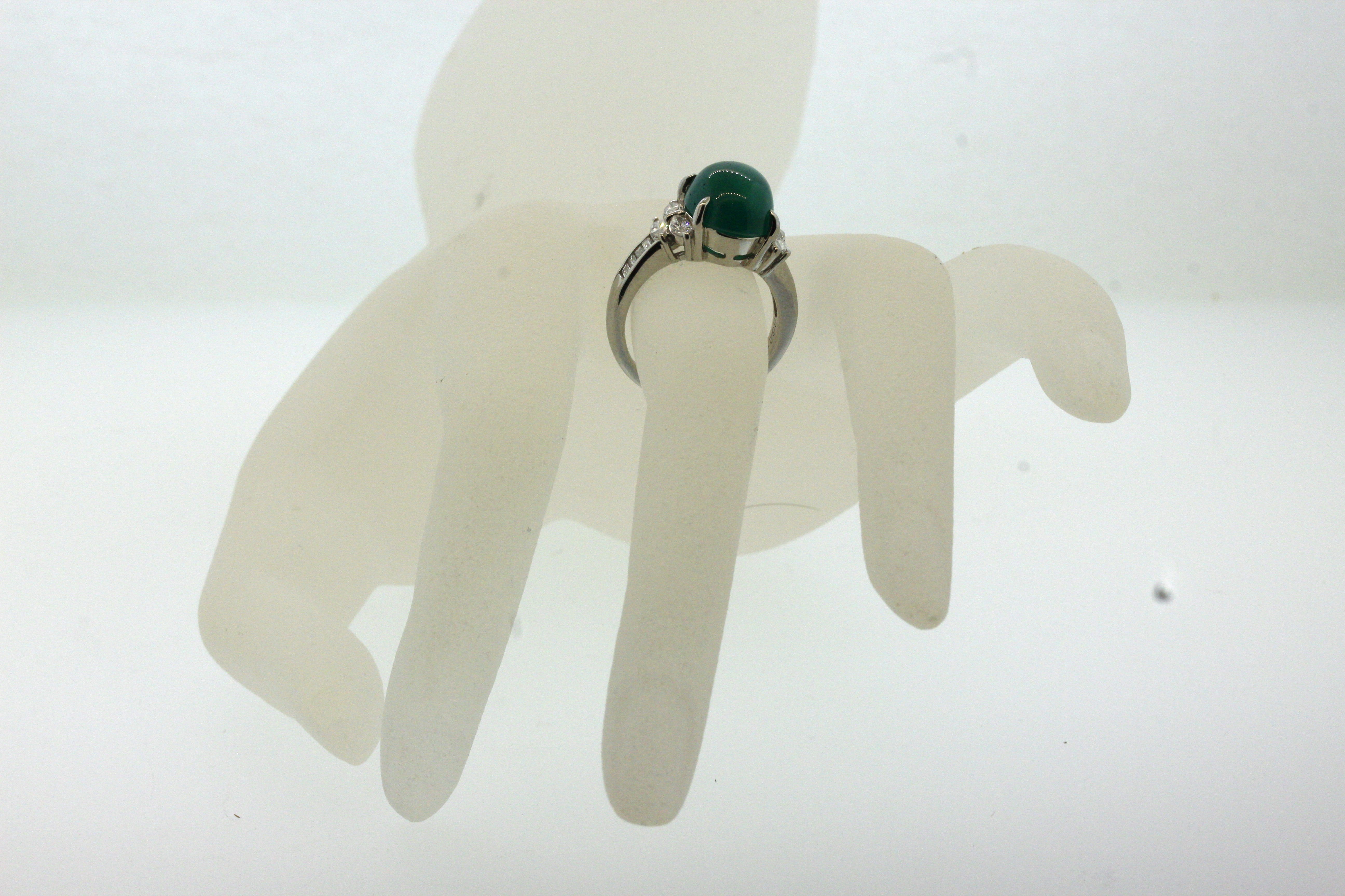 Cabochon Emerald Diamond Platinum Ring